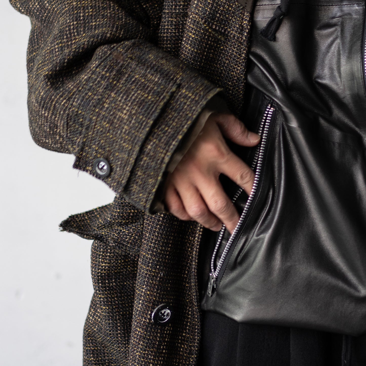 ANCELLM / TWEED COLLARLESS COAT "BROWN"