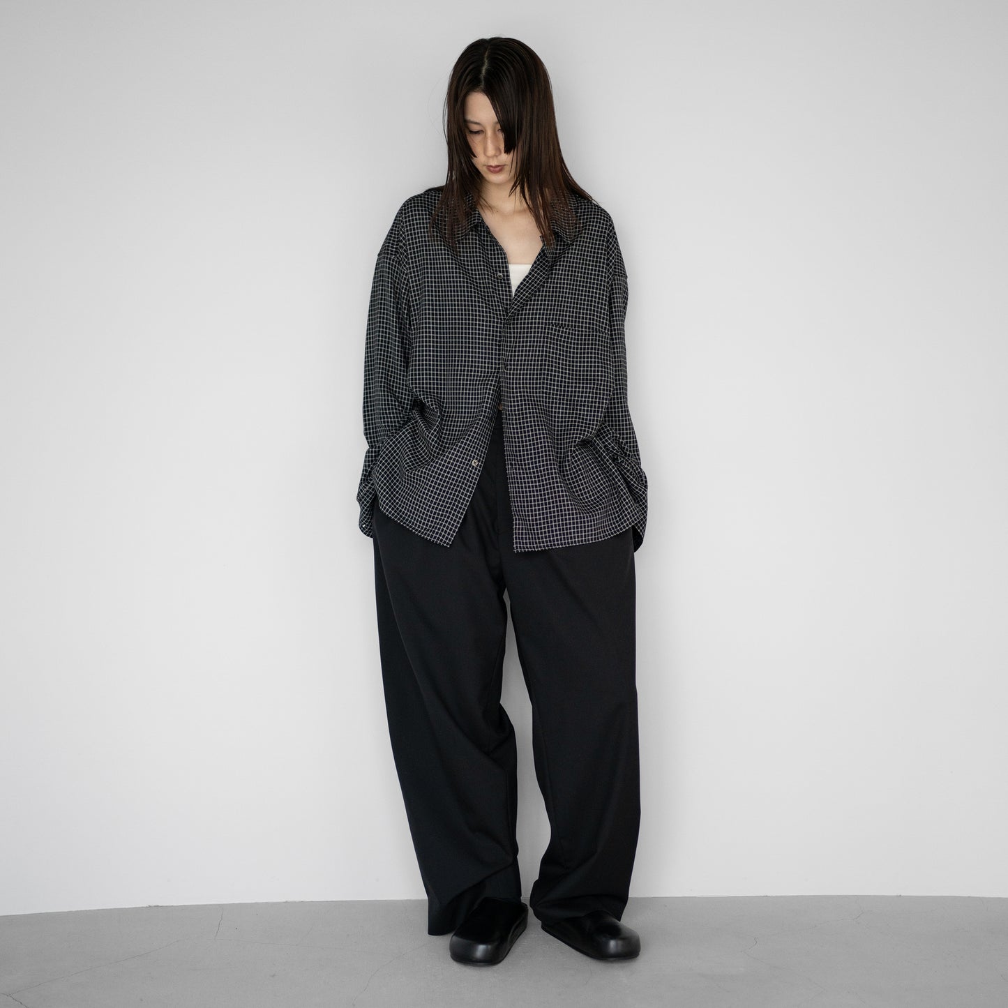 Afiit / RAYON CHECK SHIRT "BLACK"