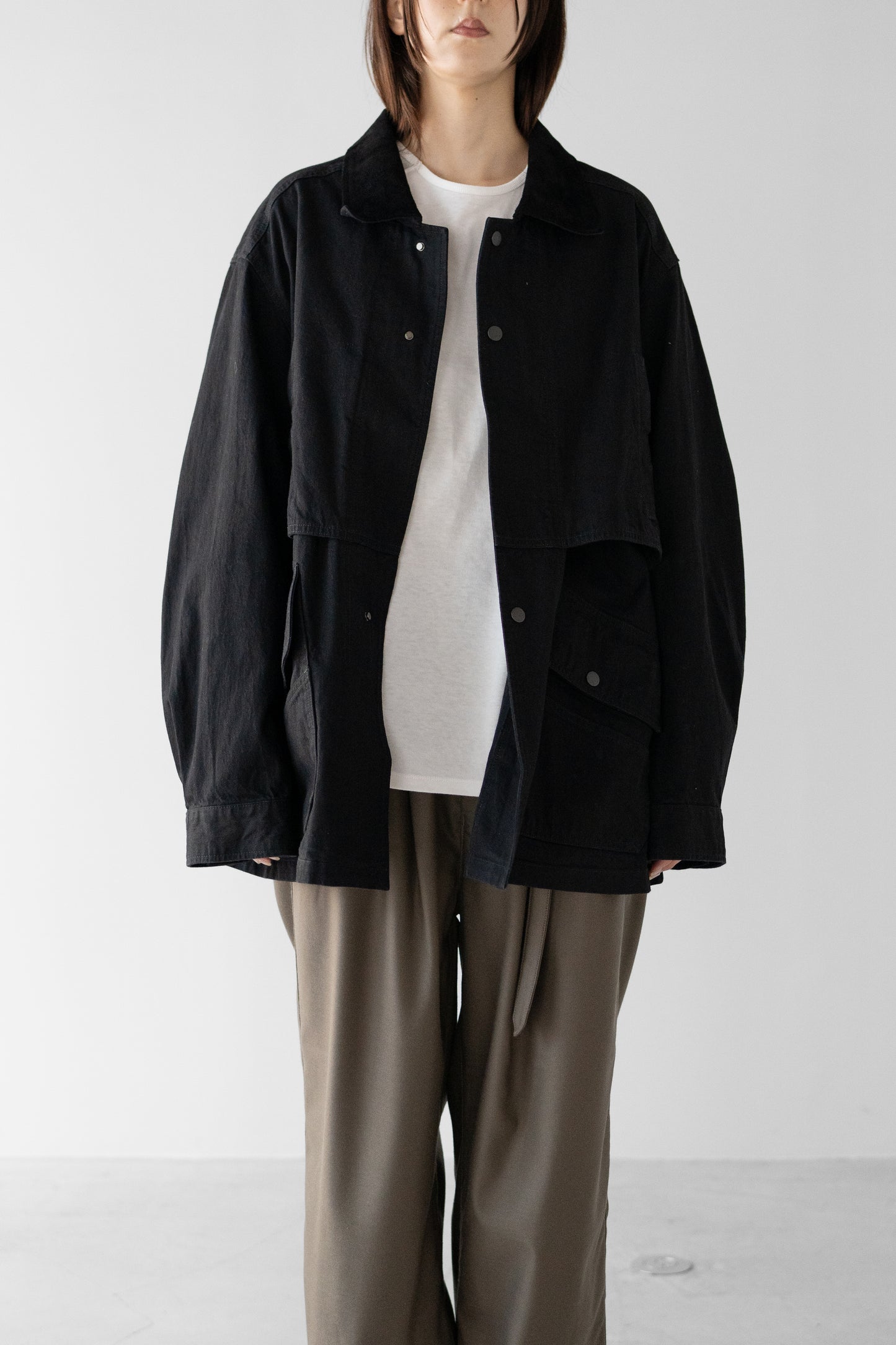 ANCELLM / AGING DENIM HALF JACKET "BLACK"