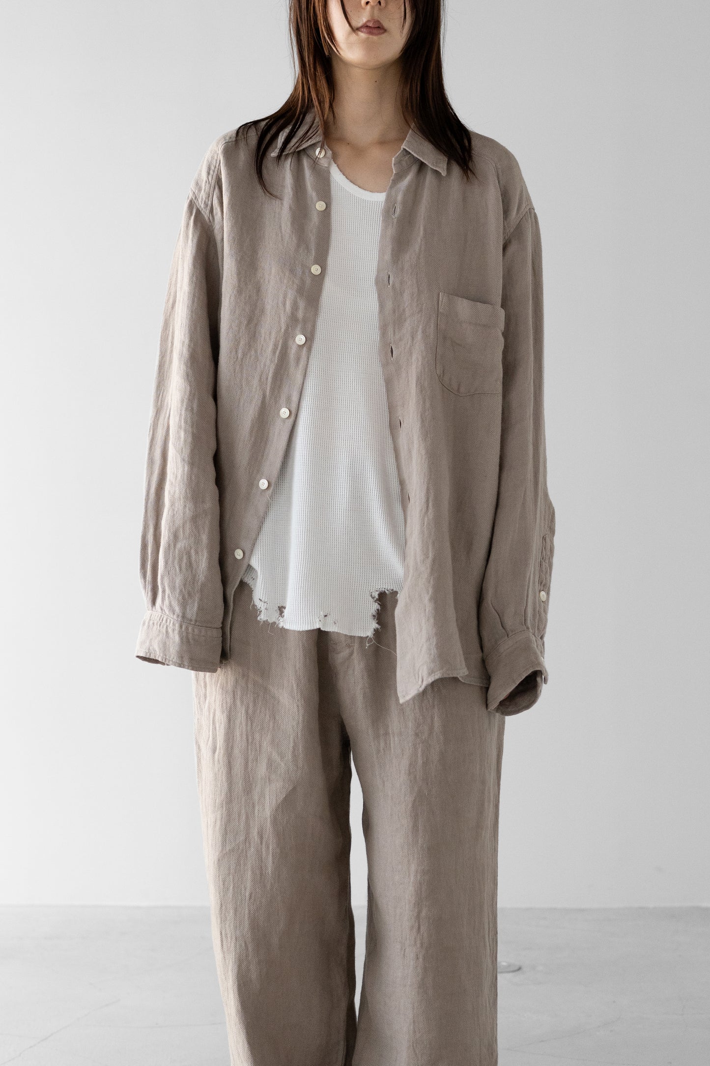 ANCELLM / LINEN OVER SHIRT "BEIGE"