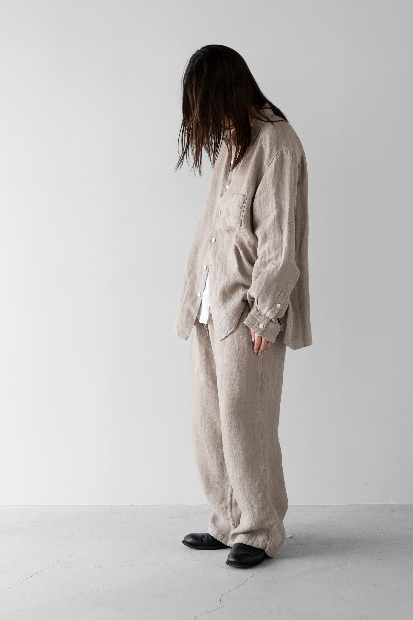 ANCELLM / LINEN OVER SHIRT "BEIGE"