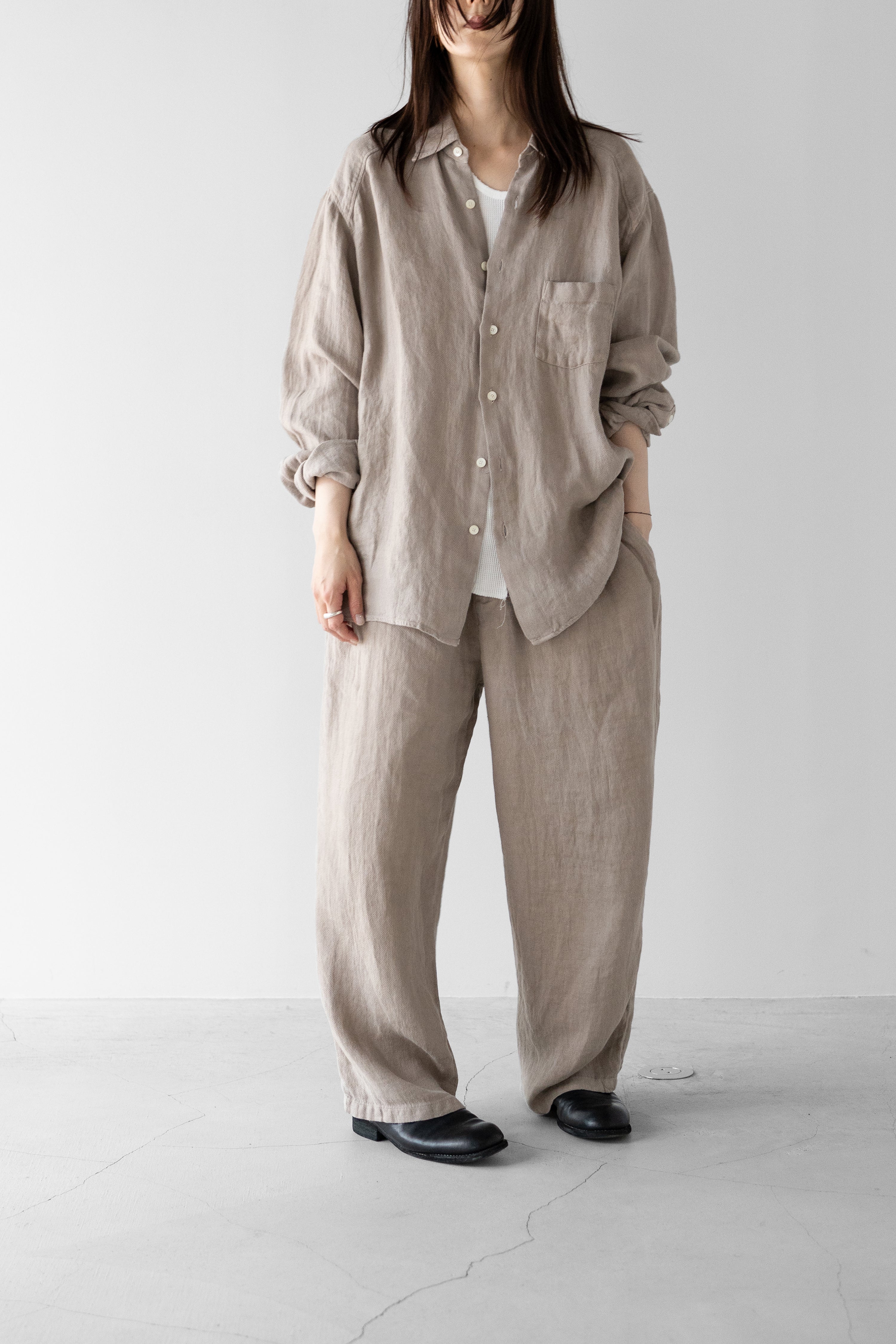 スラックス ANCELLM BELTED LINEN TUCK SLACKS ANCELLM(アンセルム) / BELTED LINEN TUCK SLACKS 