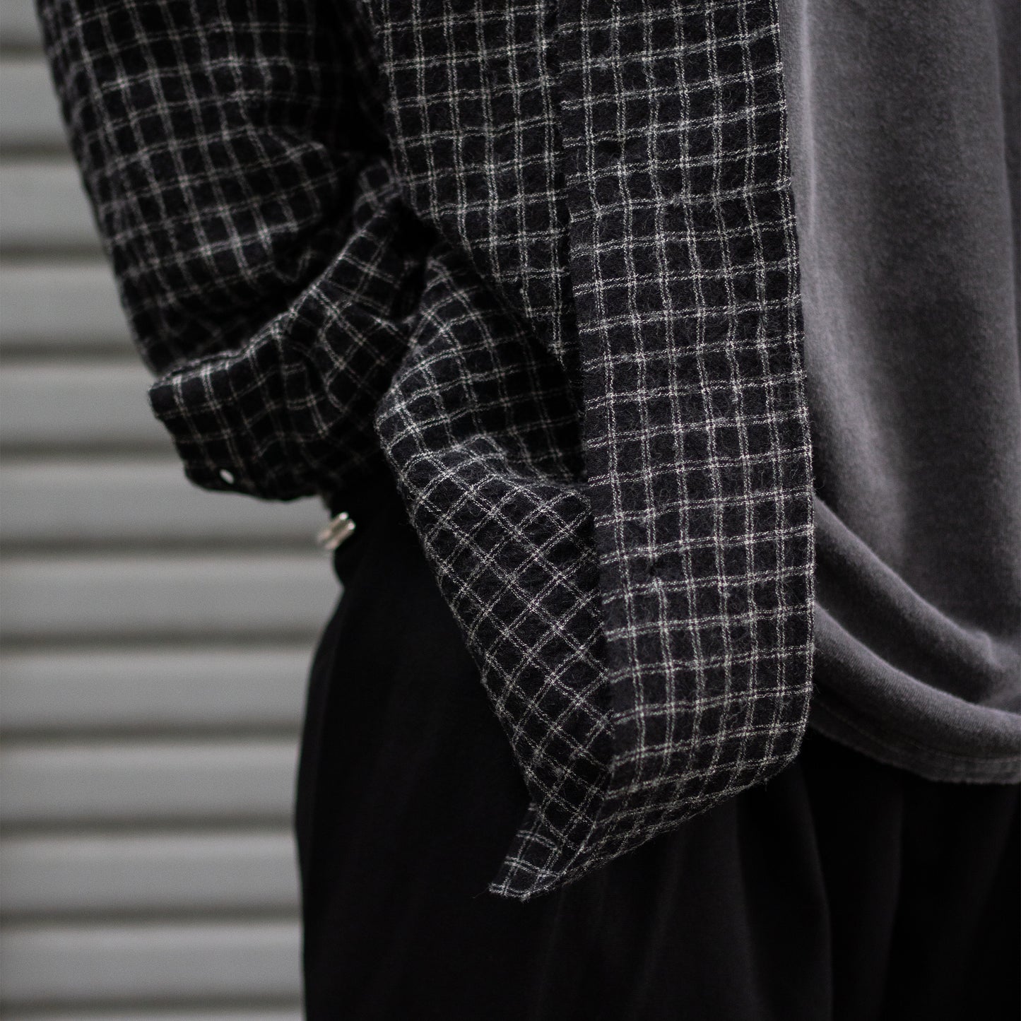 ENCOMING/ OPEN COLLAR SHIRT "BLACK/CHECK"