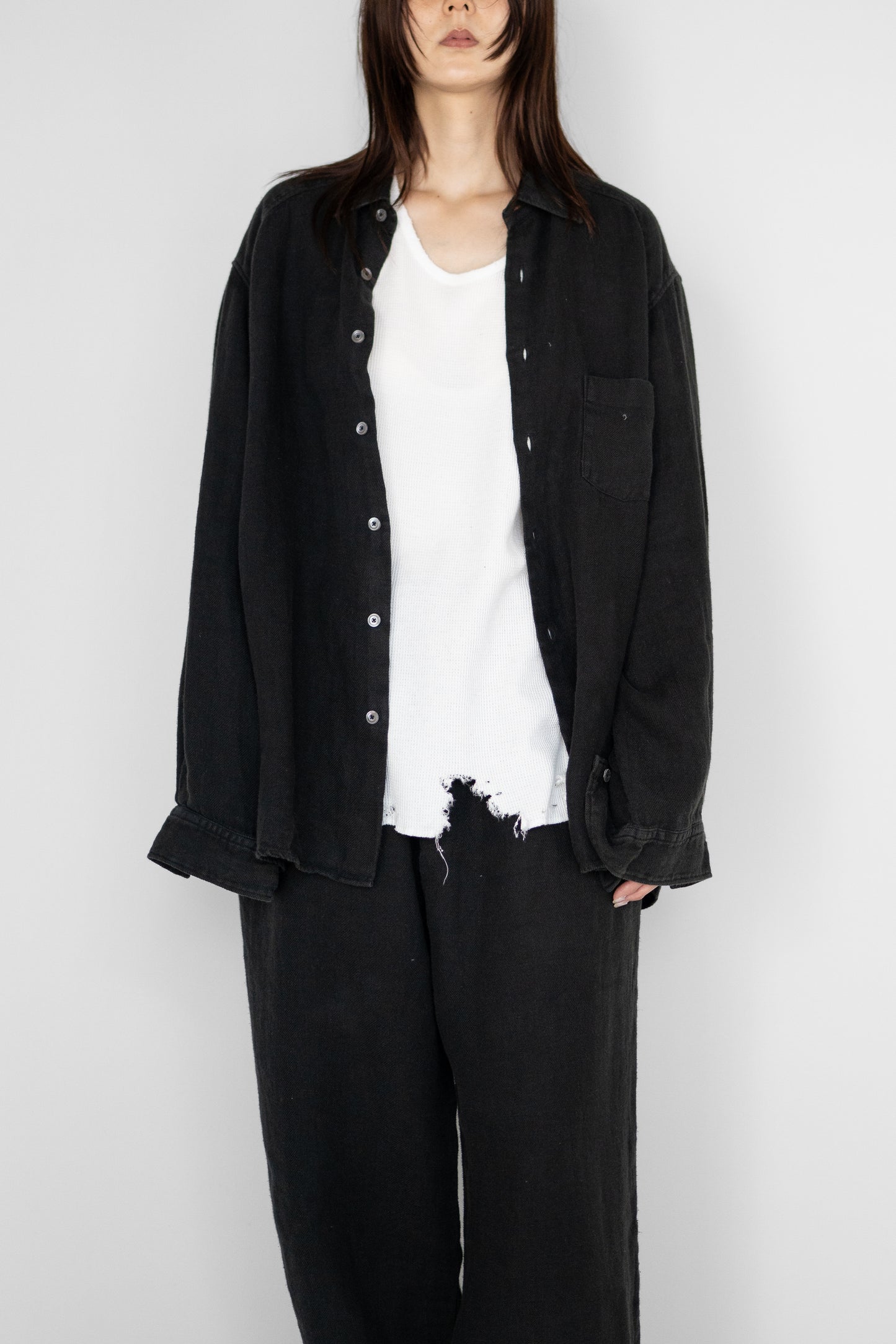 ANCELLM / LINEN OVER SHIRT "BLACK"