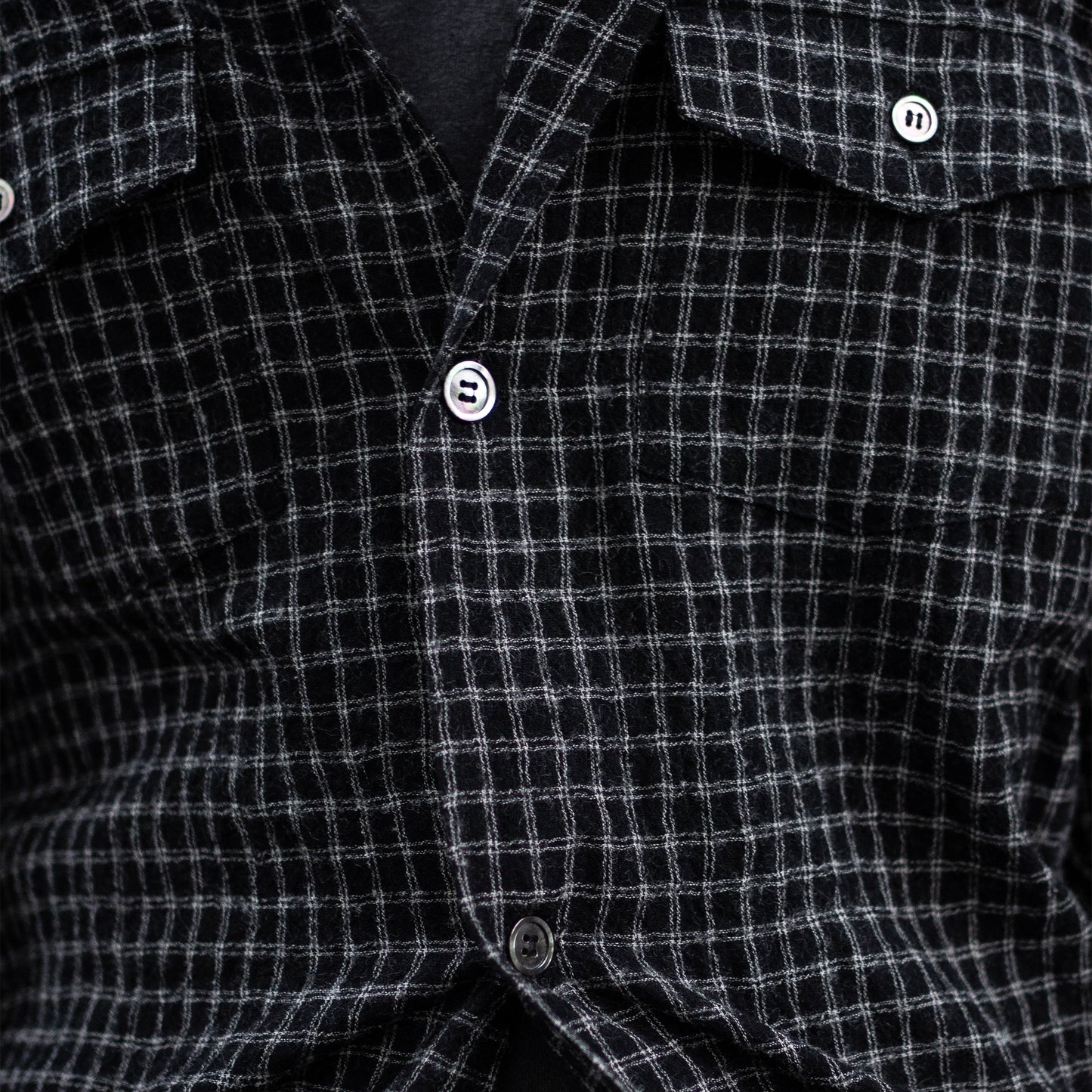 ENCOMING/ OPEN COLLAR SHIRT "BLACK/CHECK"