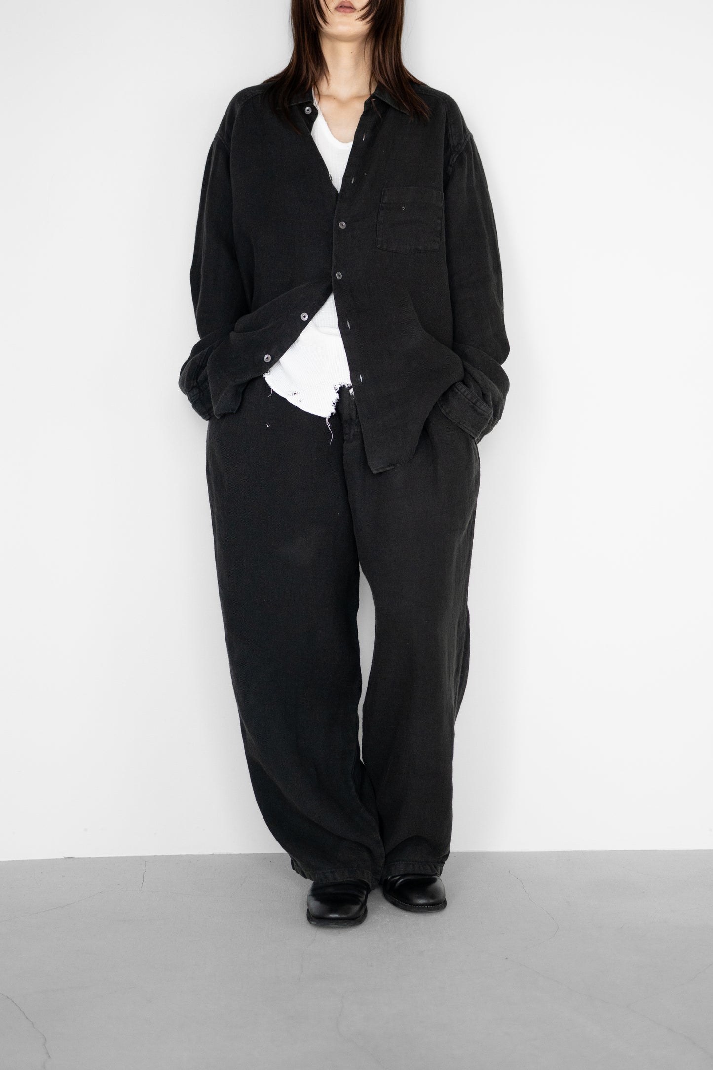 ANCELLM / LINEN OVER SHIRT "BLACK"