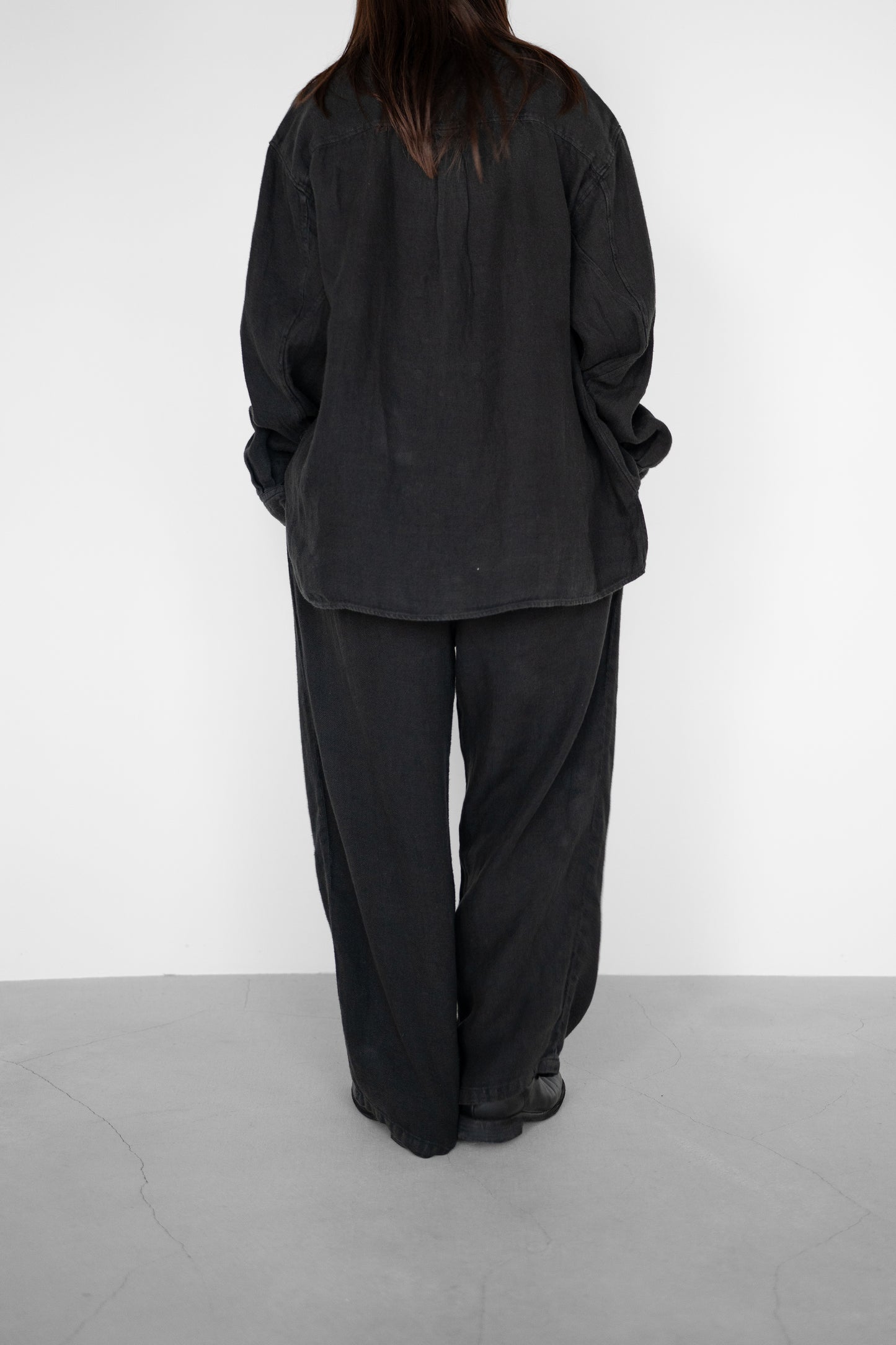 ANCELLM / LINEN OVER SHIRT "BLACK"