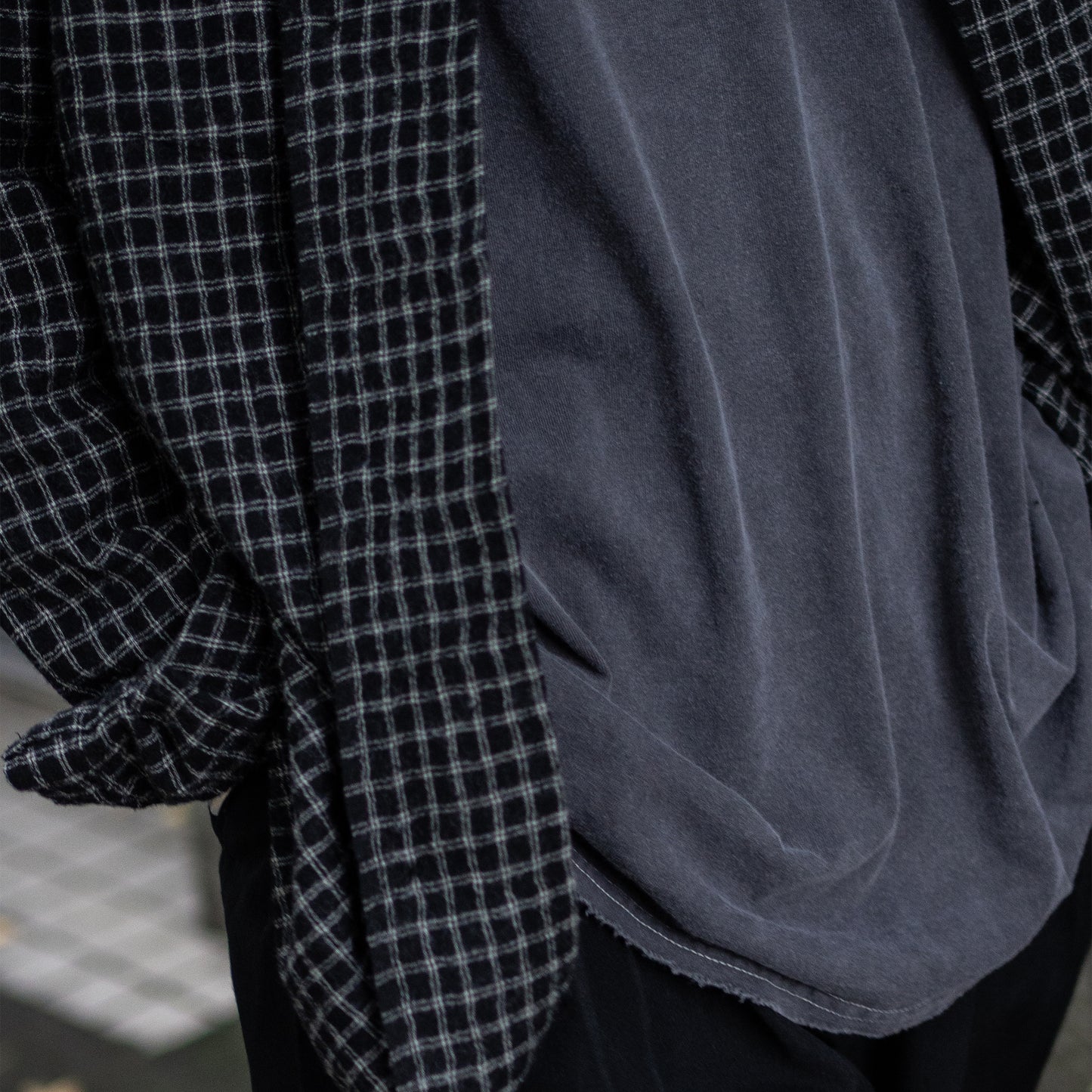 ENCOMING/ OPEN COLLAR SHIRT "BLACK/CHECK"