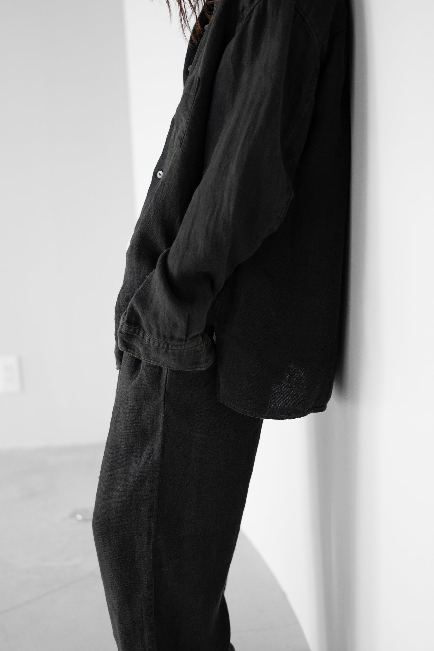 ANCELLM / LINEN OVER SHIRT "BLACK"
