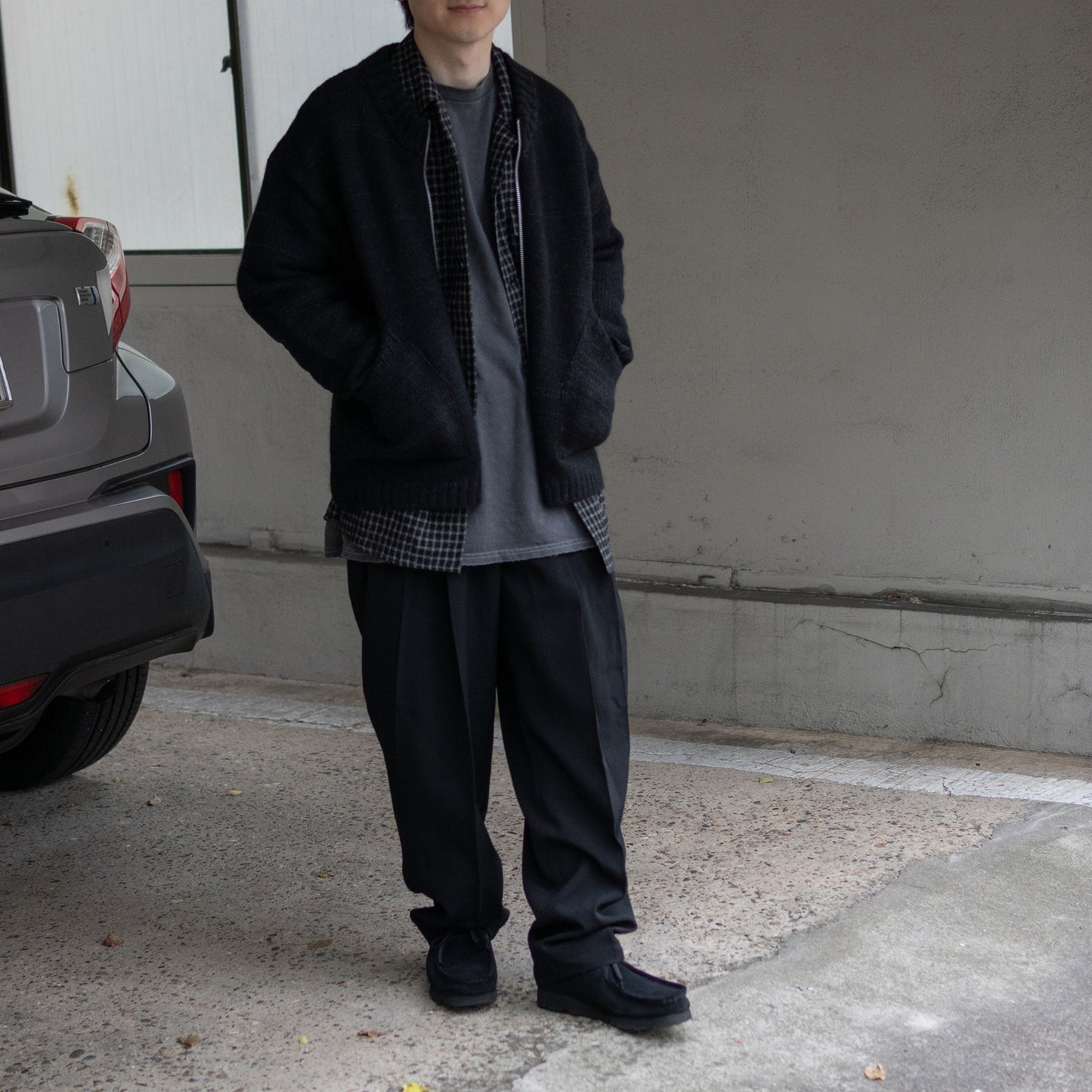 ENCOMING/ KNITTED TWO POCKET BLOUSON "BLACK"