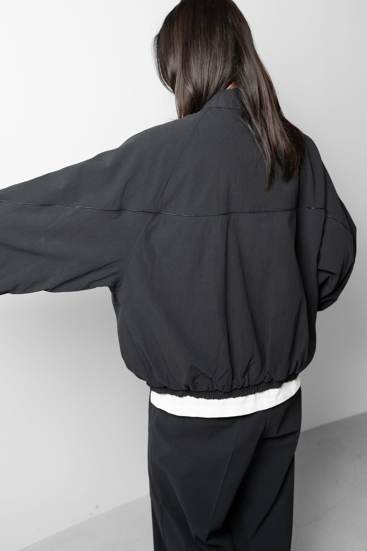 Antwort / LEATHER PIPED COTTON GABARDINE JACKET "BLACK"
