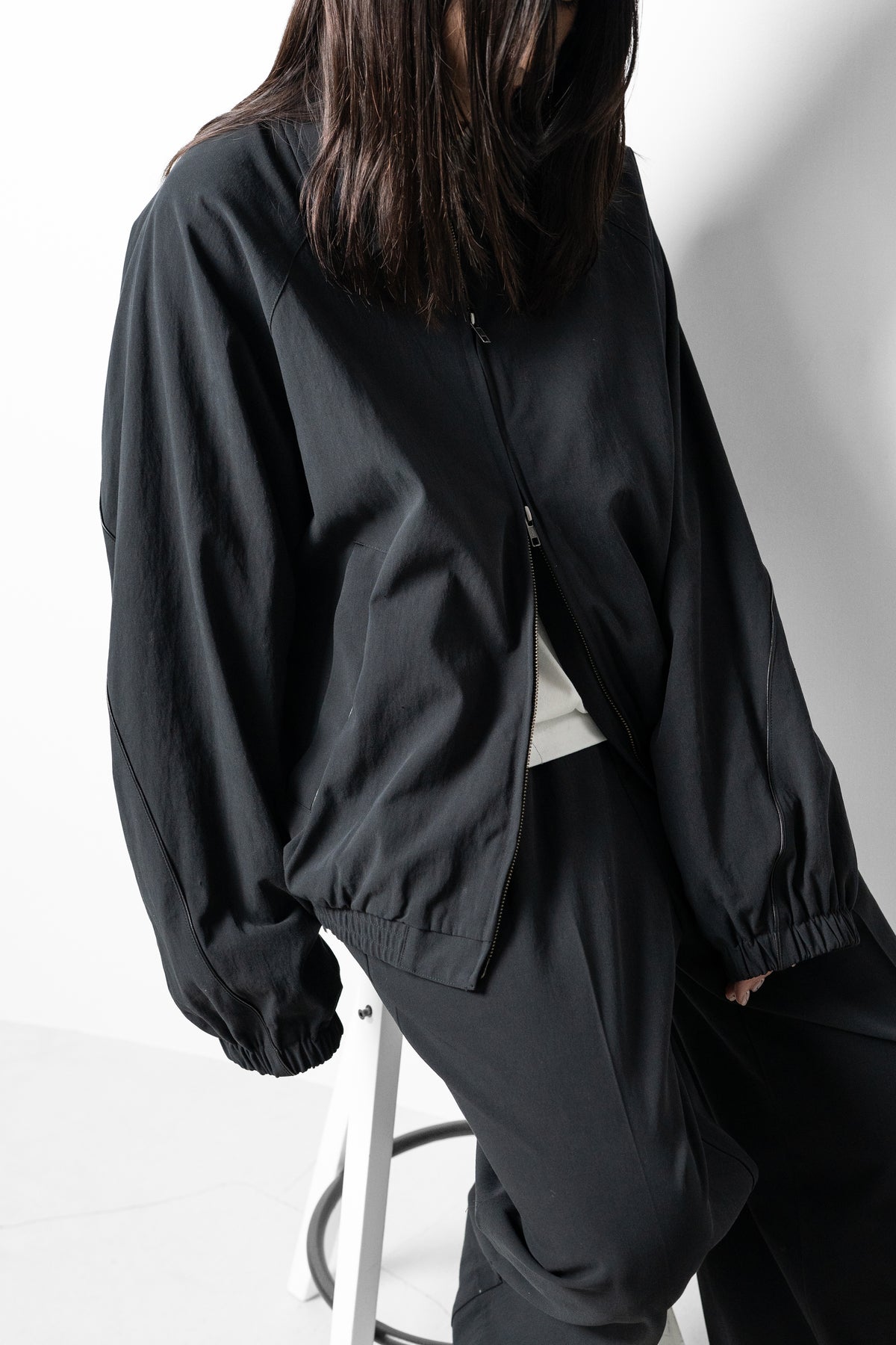 Antwort / LEATHER PIPED COTTON GABARDINE JACKET "BLACK"
