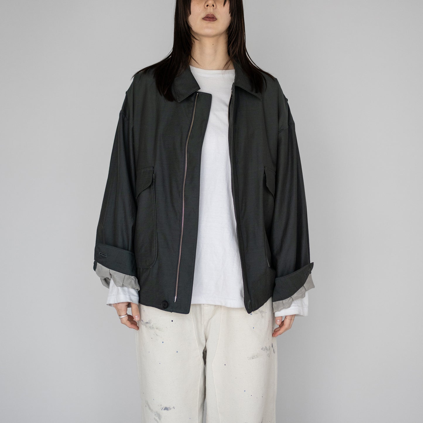 YOKE/ Wool Nylon Flight Jacket "DARK GREEN"