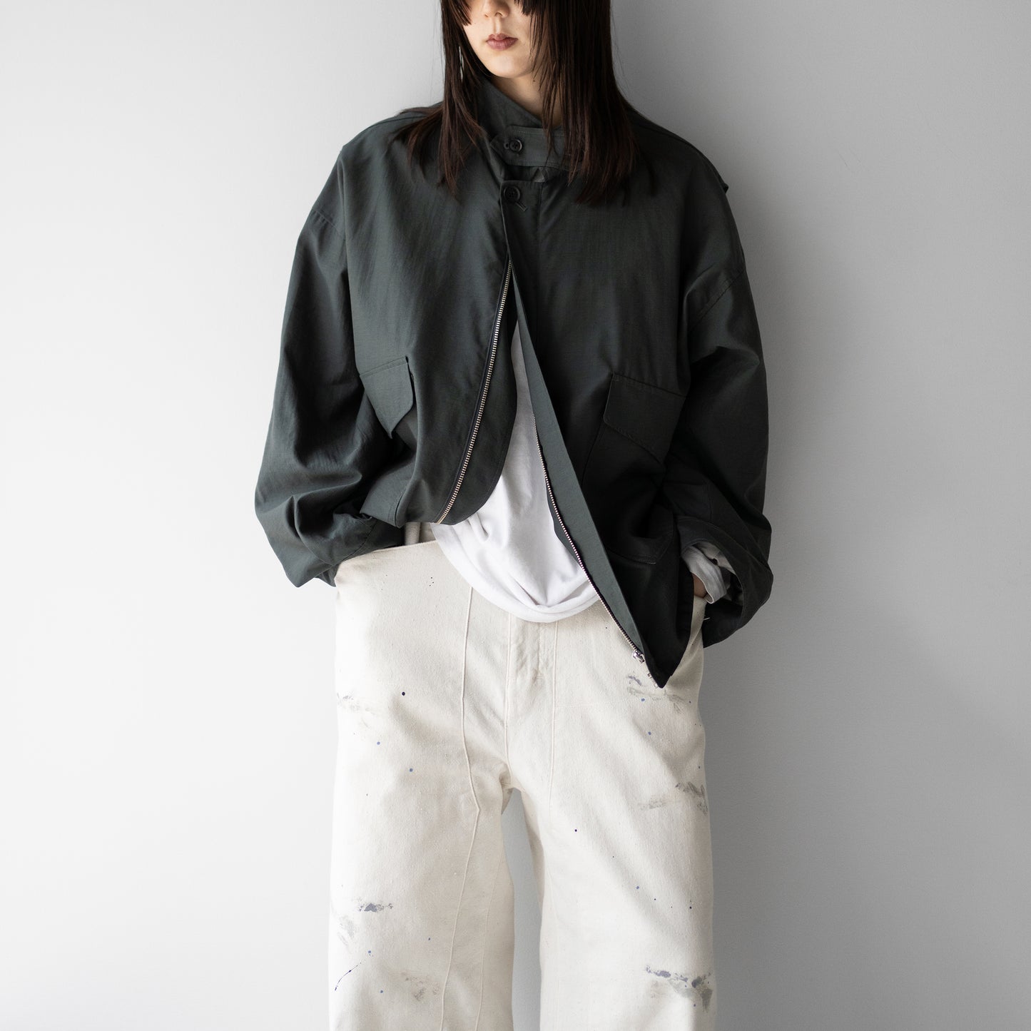 YOKE/ Wool Nylon Flight Jacket "DARK GREEN"