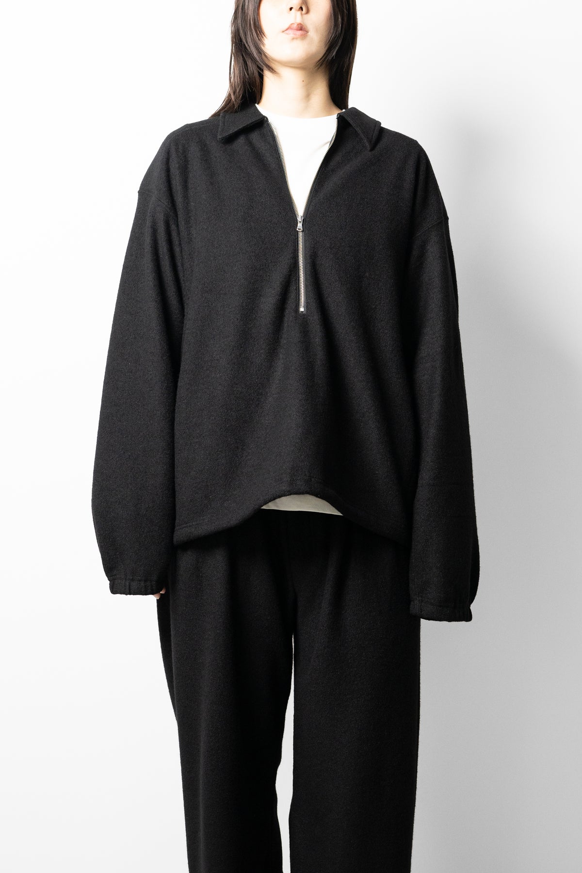 ANCELLM / WOOL PULL OVER SHIRT "BLACK"