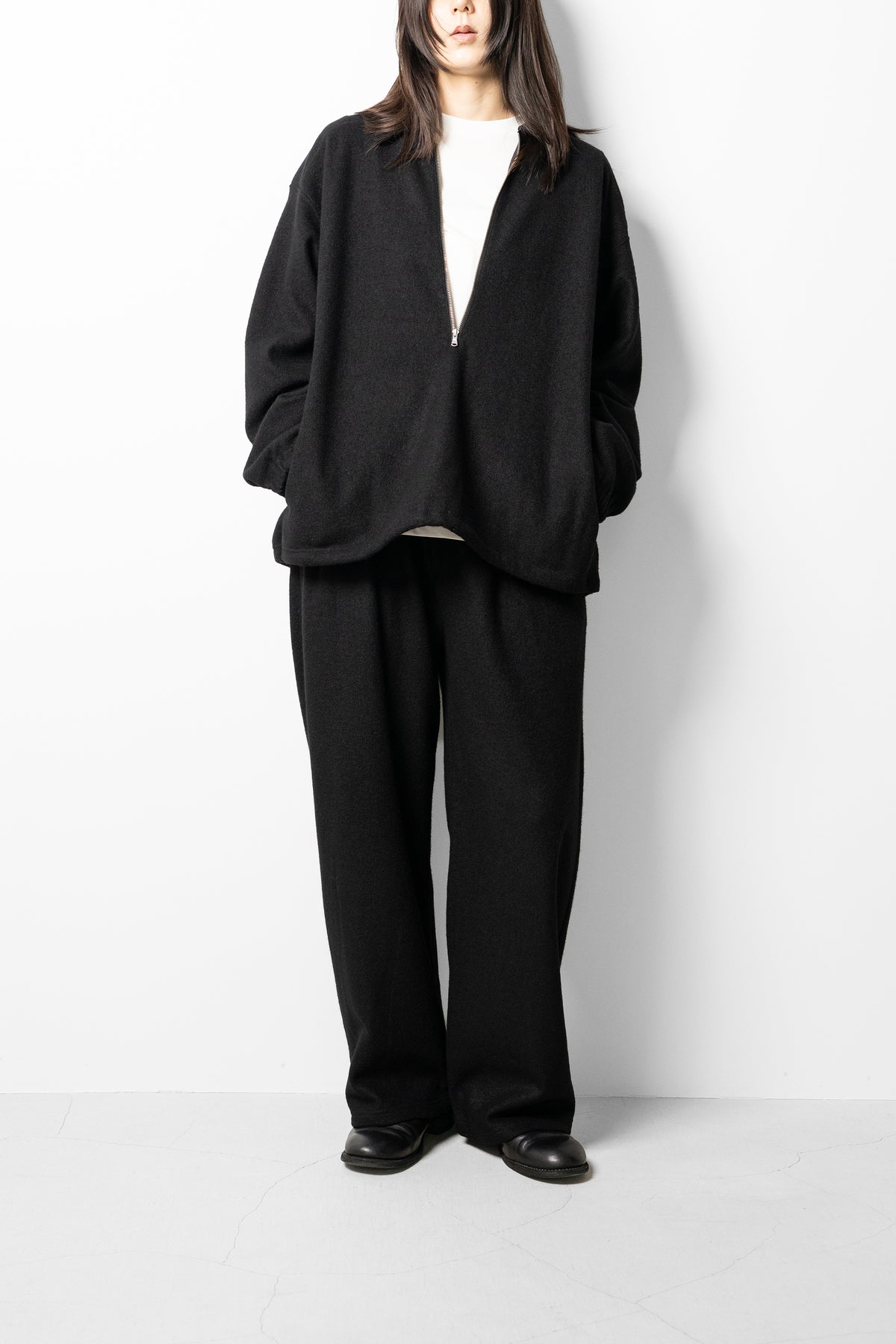 ANCELLM / WOOL PULL OVER SHIRT "BLACK"