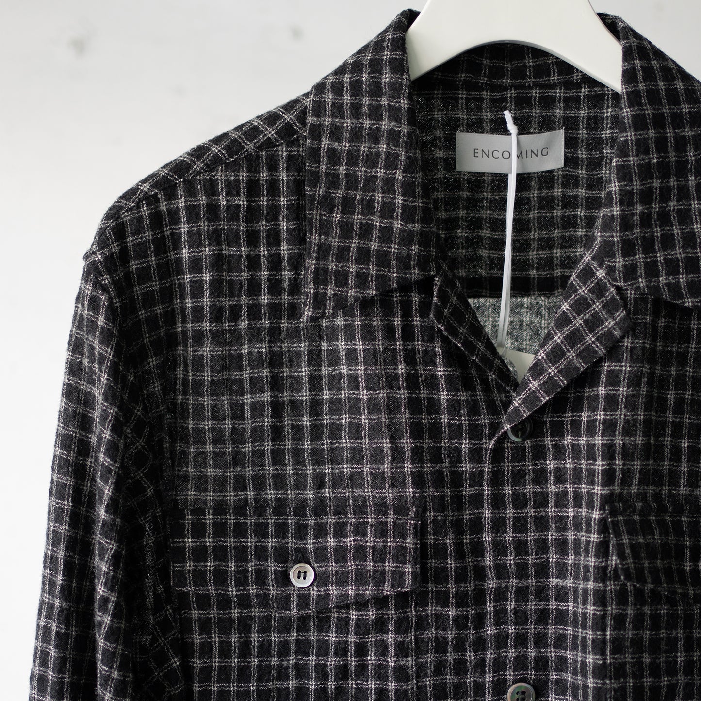 ENCOMING/ OPEN COLLAR SHIRT "BLACK/CHECK"