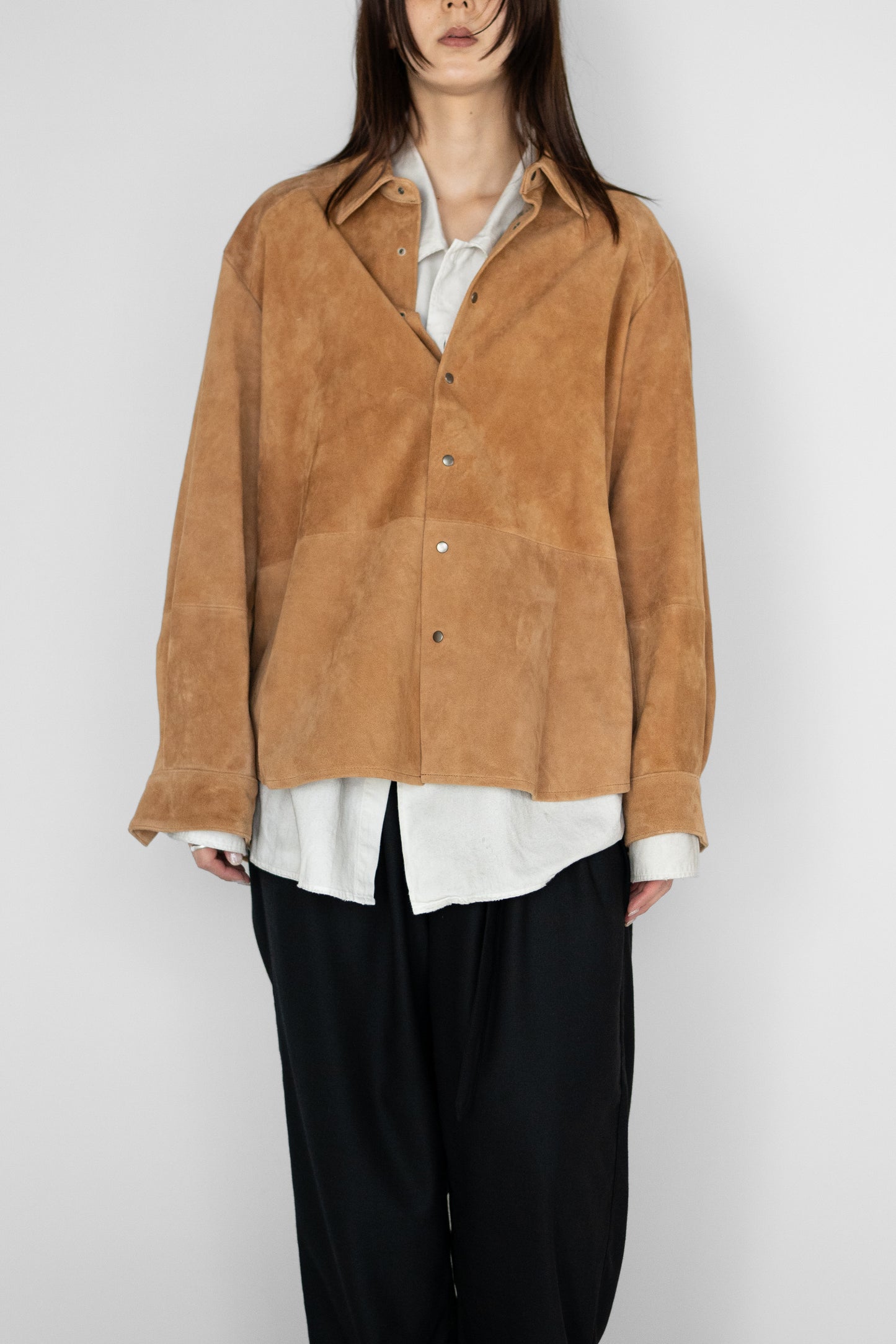 ANCELLM / GEEP LEATHER OVER SHIRT "CAMEL"