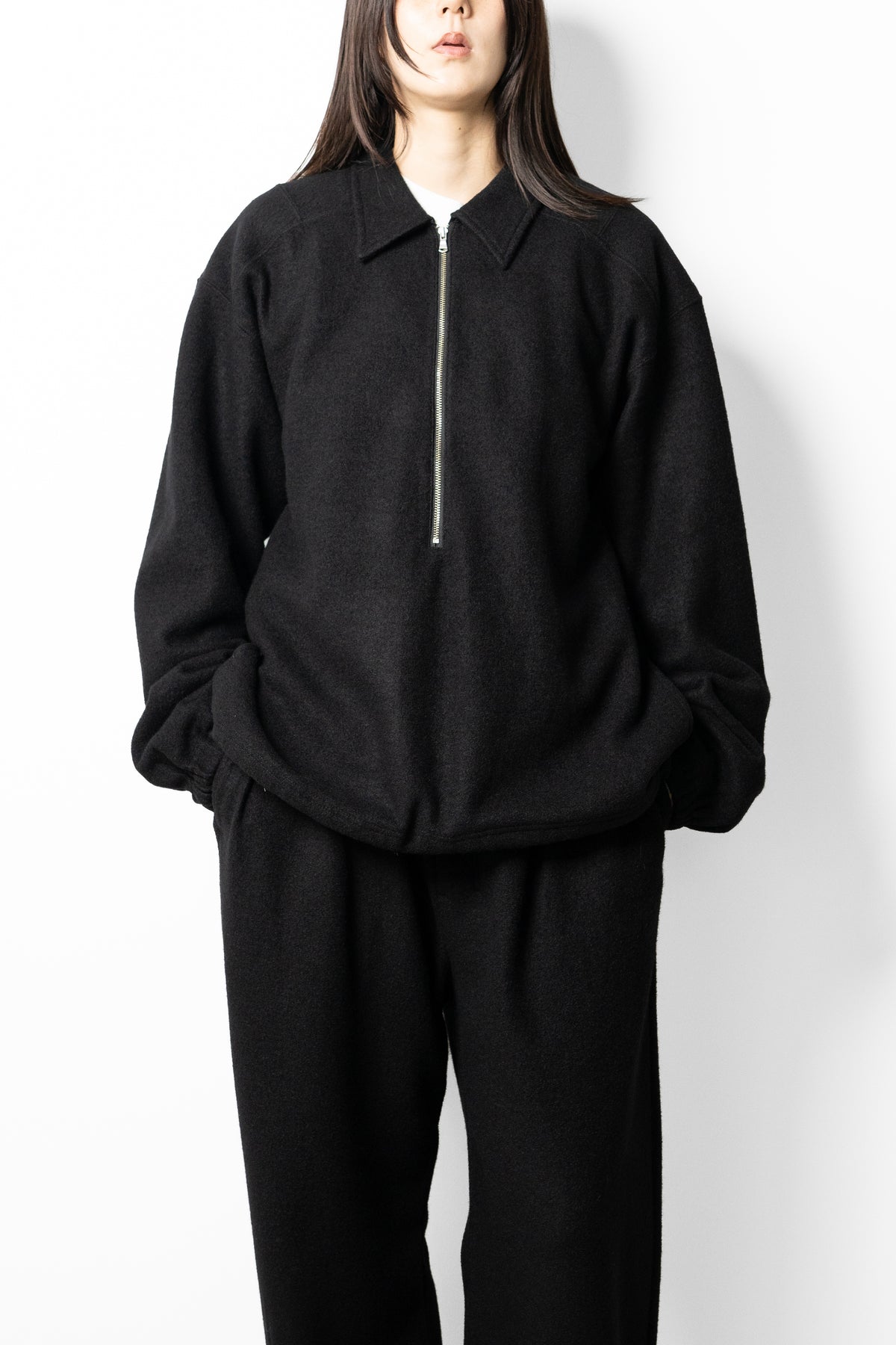 ANCELLM / WOOL PULL OVER SHIRT "BLACK"