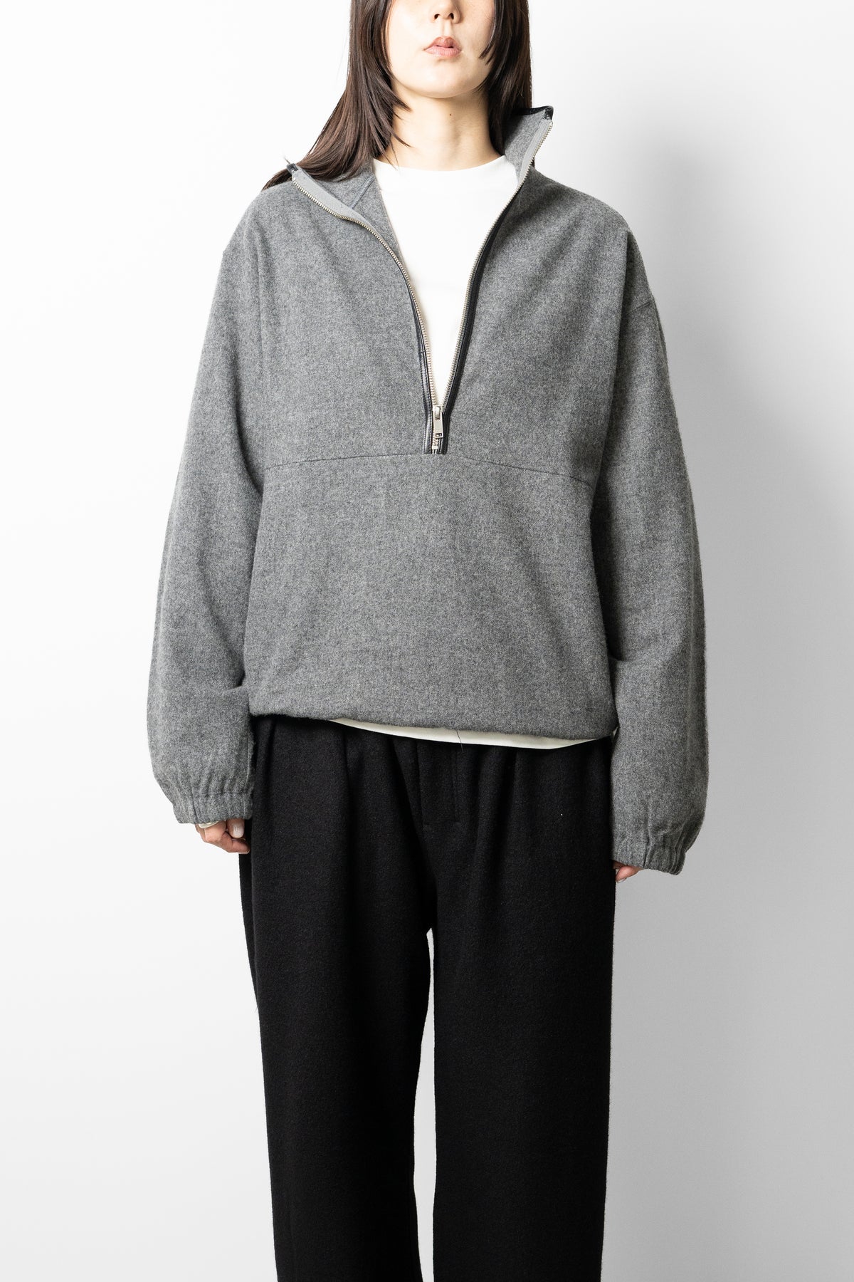YOKE/ Wool Cashmere Fleece Half Zip Pullover "Gray"