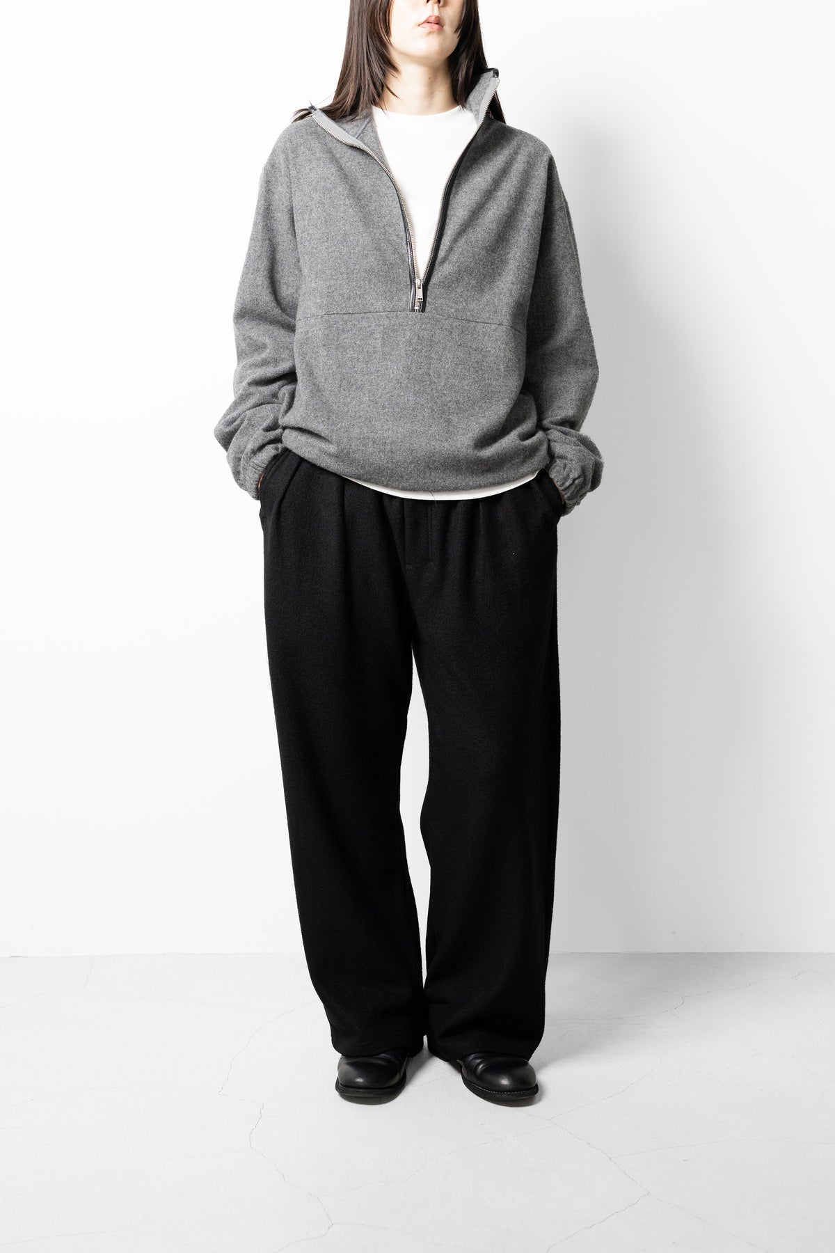 YOKE/ Wool Cashmere Fleece Half Zip Pullover "Gray"