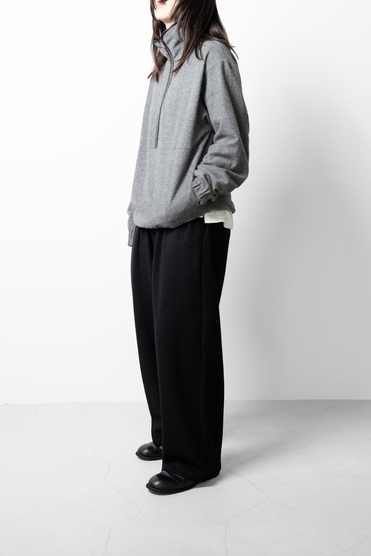 YOKE/ Wool Cashmere Fleece Half Zip Pullover "Gray"
