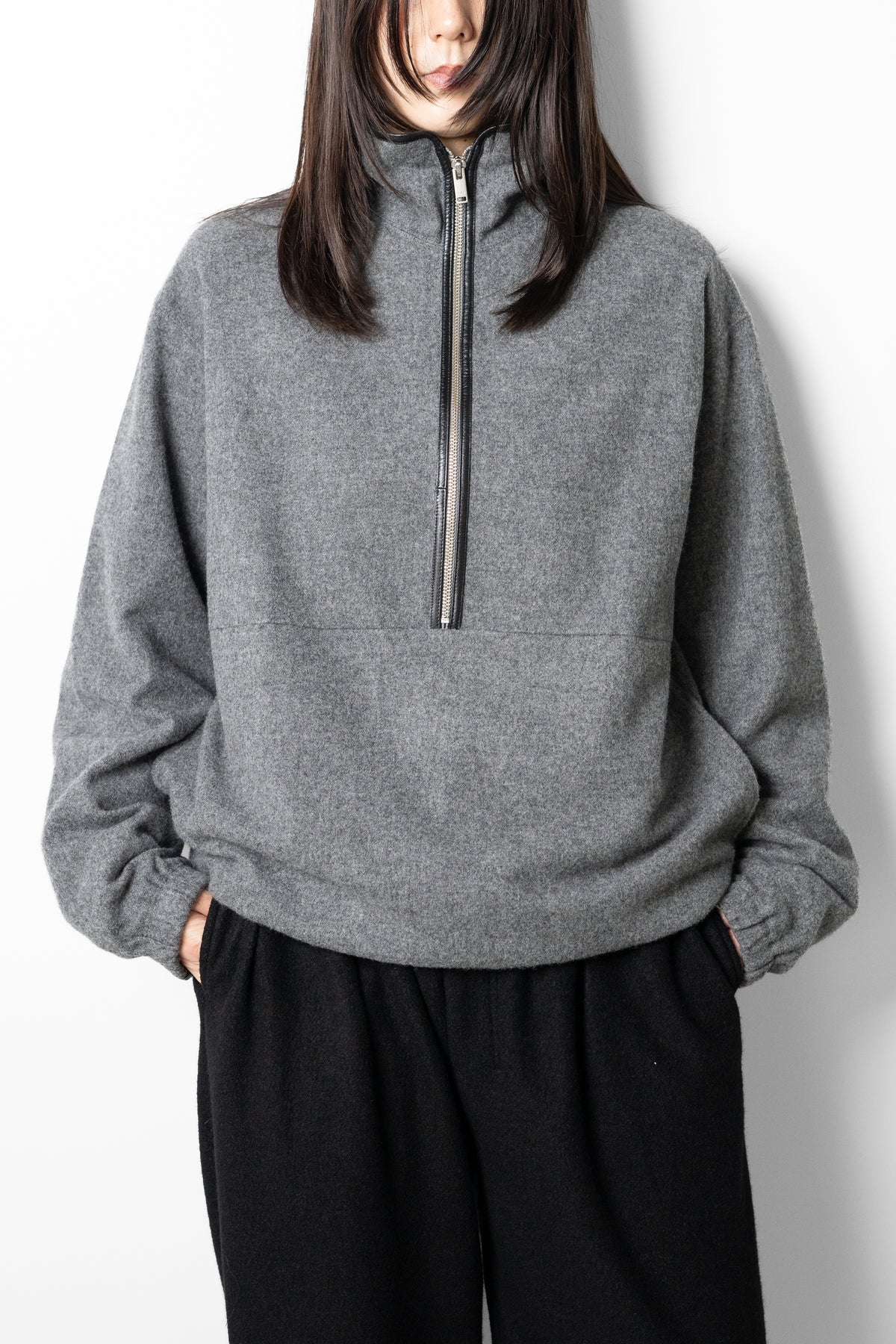 YOKE/ Wool Cashmere Fleece Half Zip Pullover "Gray"