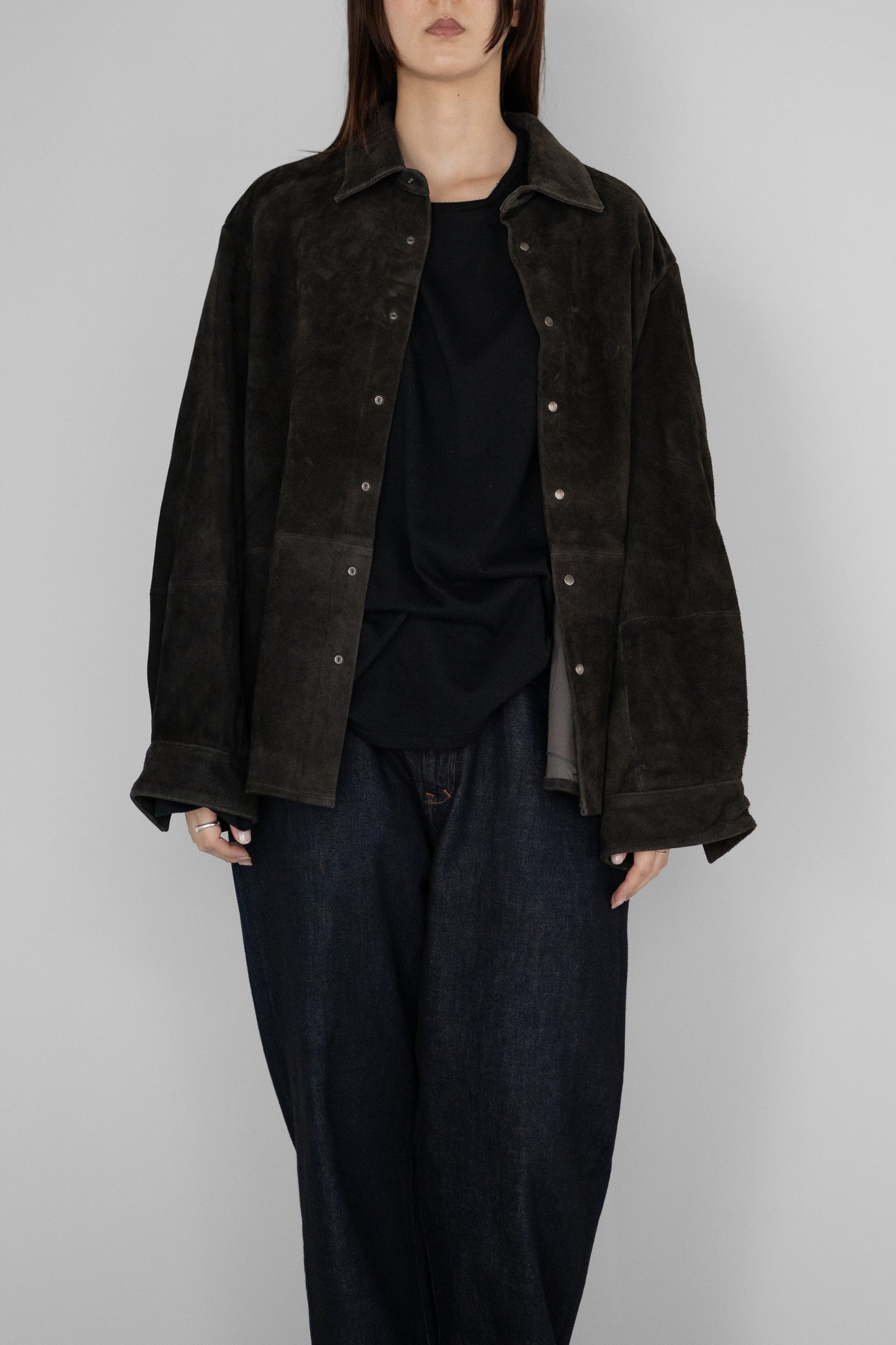 ANCELLM / GEEP LEATHER OVER SHIRT "BLACK"
