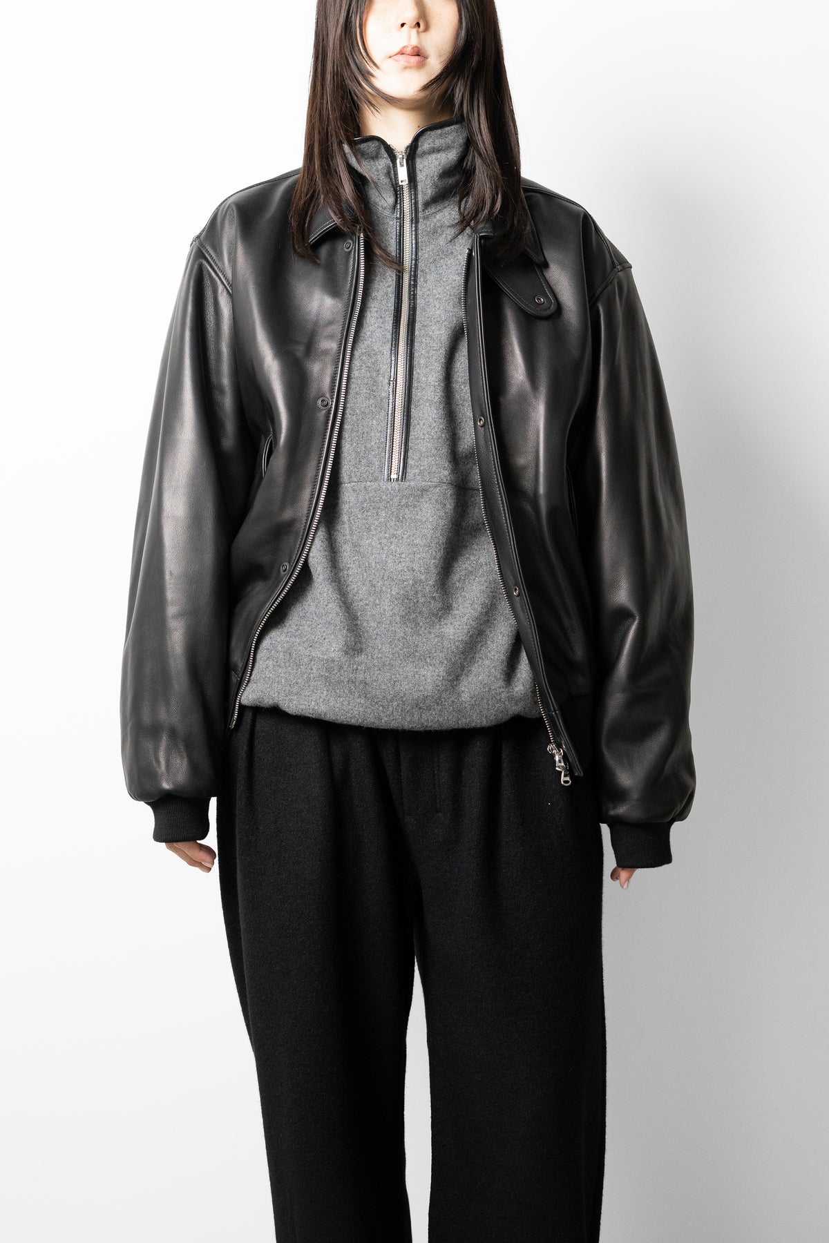 YOKE/ Lamb Leather Bomber Jacket "Black"