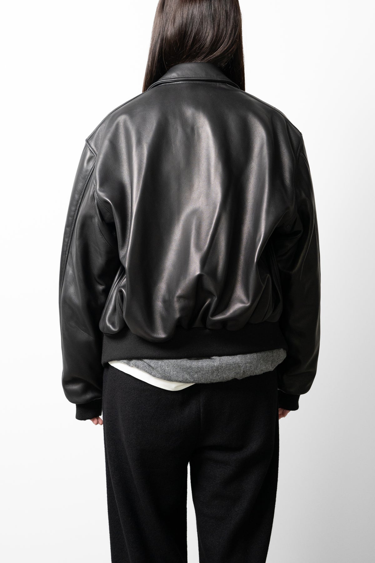 YOKE/ Lamb Leather Bomber Jacket "Black"