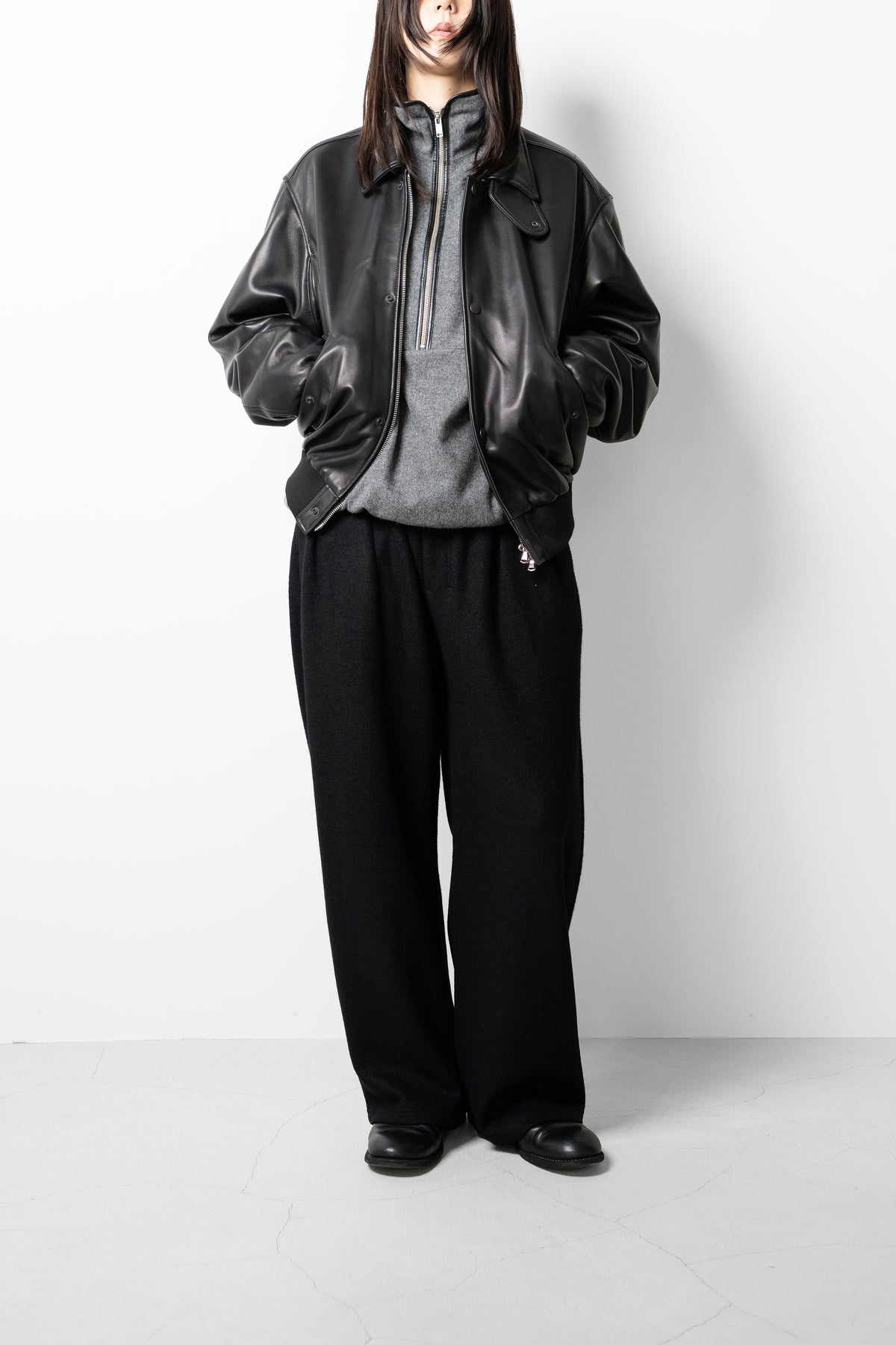YOKE/ Lamb Leather Bomber Jacket "Black"