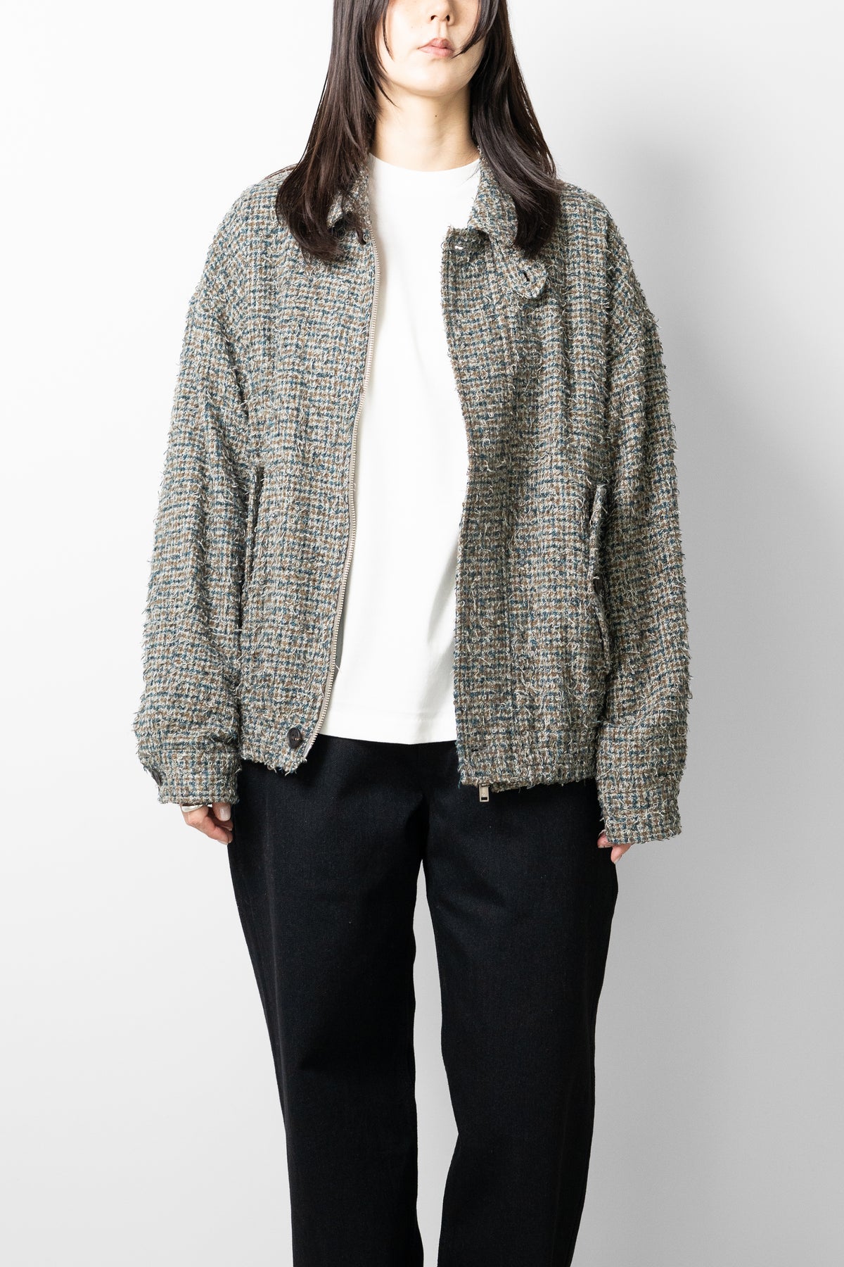 YOKE/ Needlepunched Cotton Plaid Drizzler Jacket "Gray"