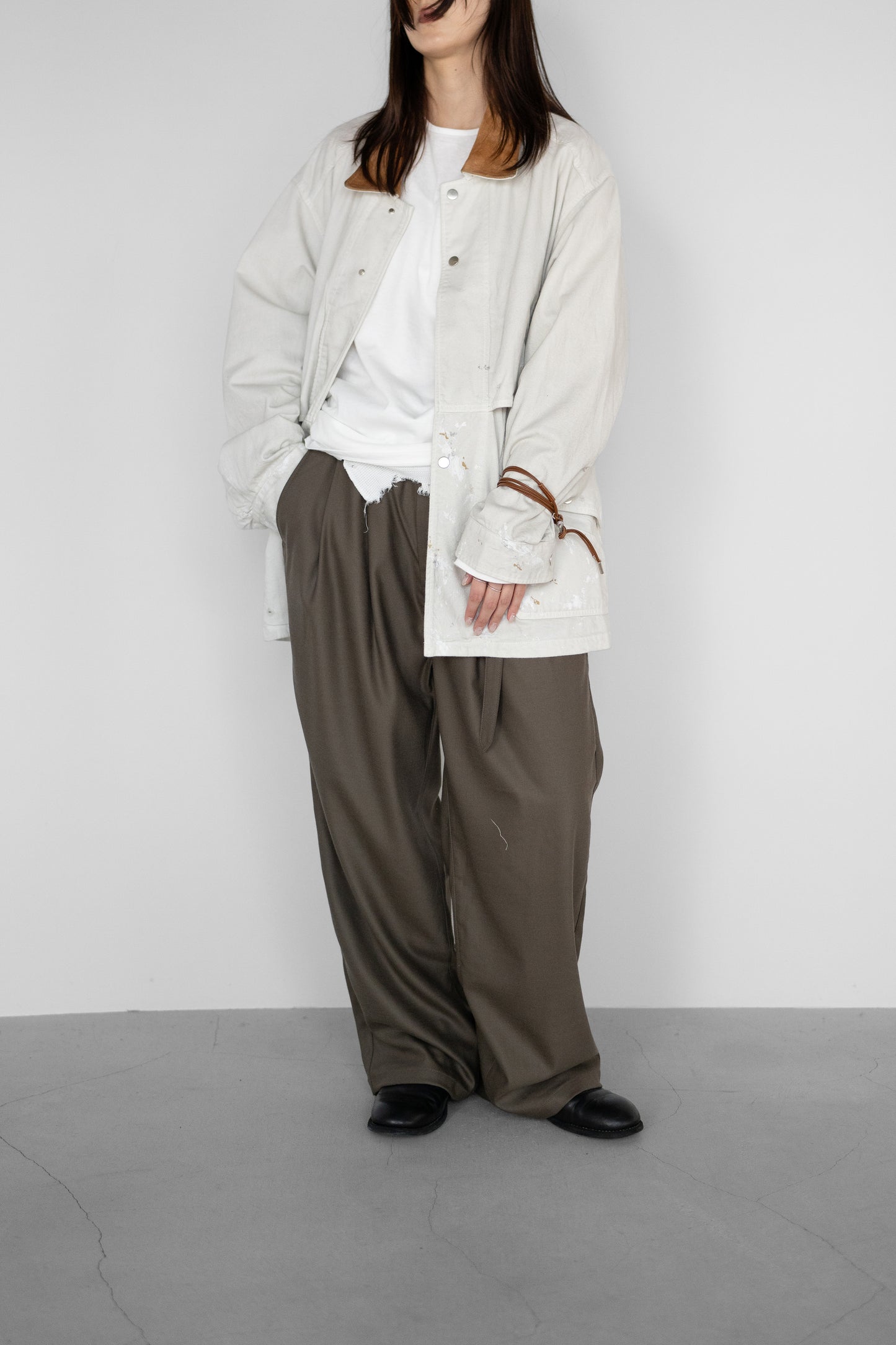 ANCELLM / AGING DENIM HALF JACKET "G.WHITE"