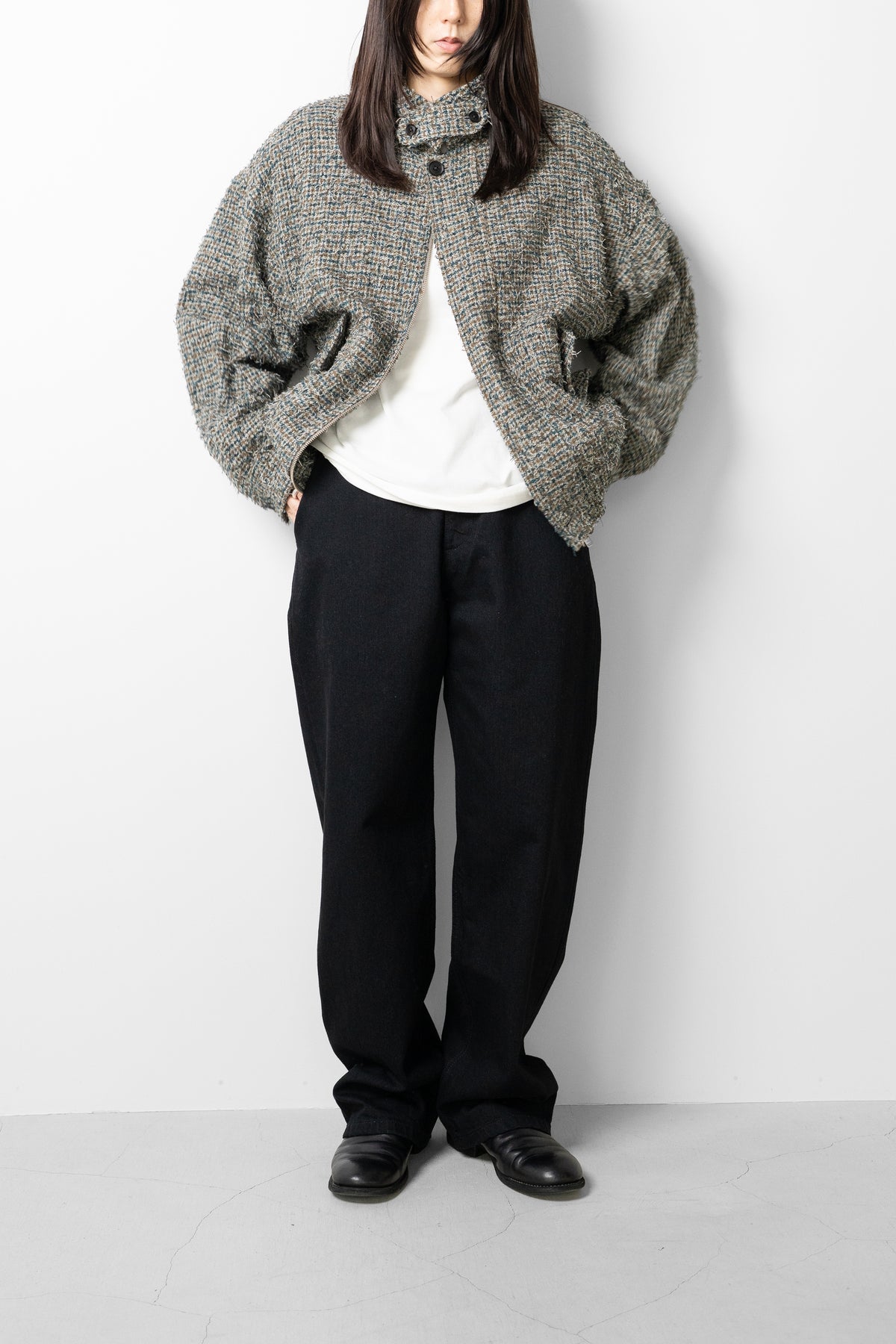 YOKE/ Needlepunched Cotton Plaid Drizzler Jacket "Gray"