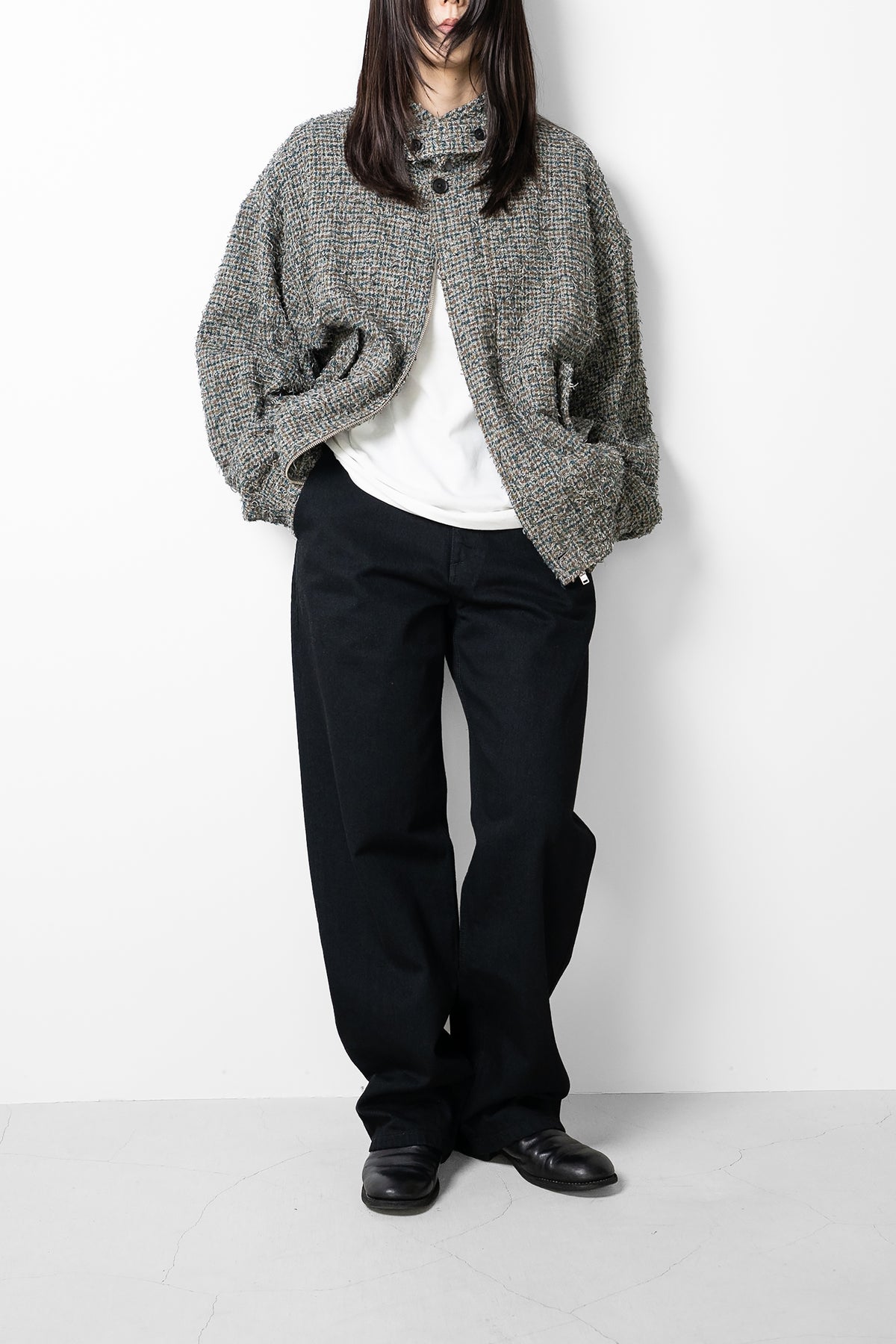 YOKE/ Needlepunched Cotton Plaid Drizzler Jacket "Gray"