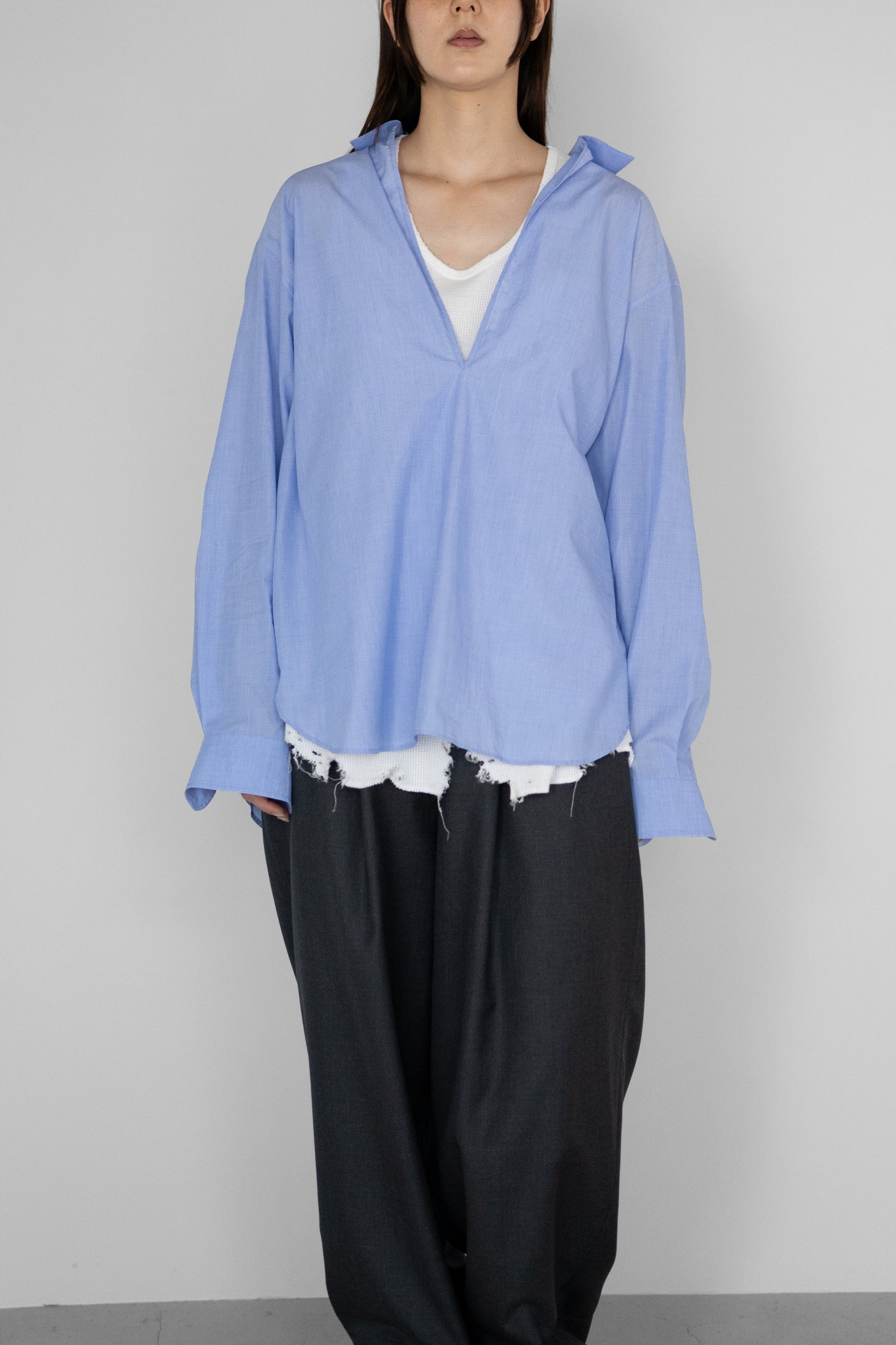 ssstein/ SMOOTH COTTON OVERSIZED SKIPPER SHIRT "BLUE"