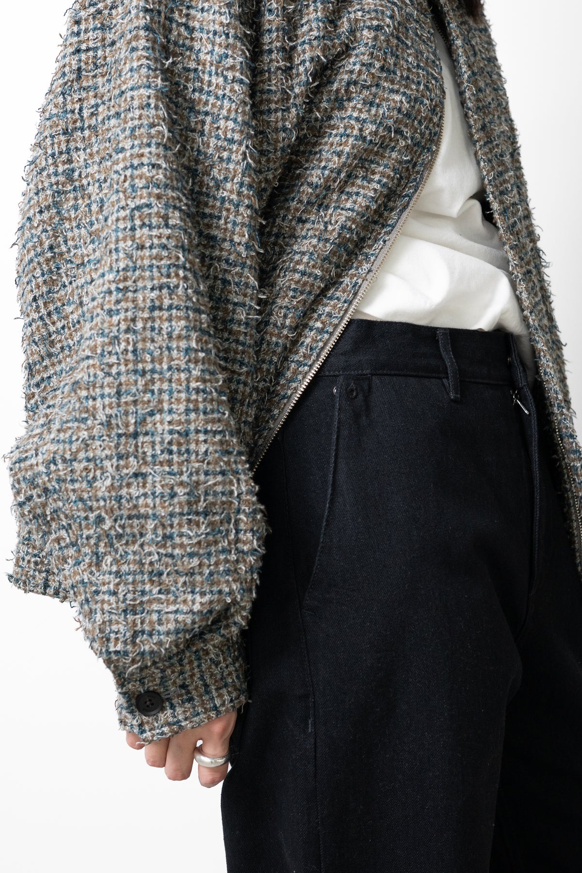 YOKE/ Needlepunched Cotton Plaid Drizzler Jacket "Gray"