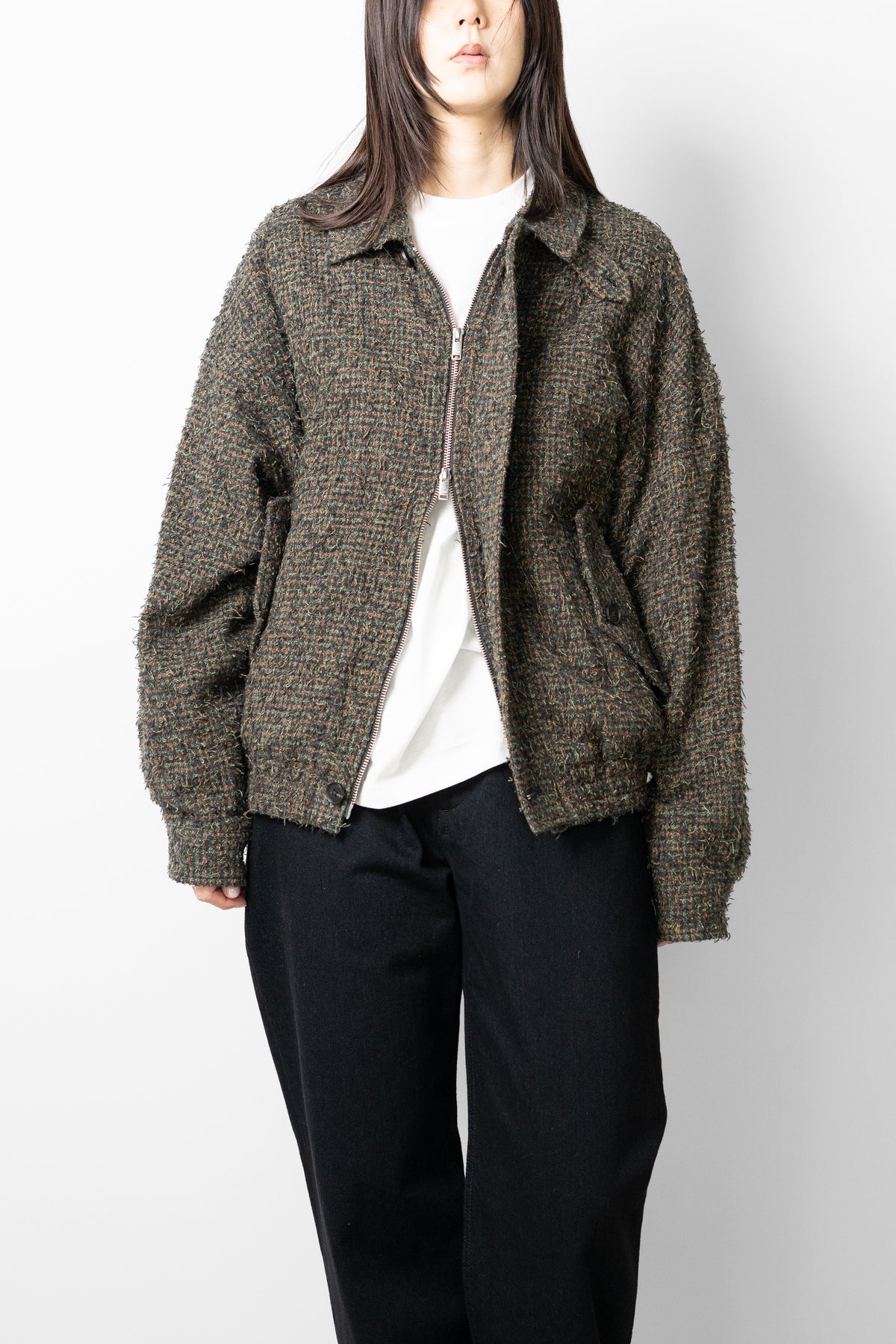 YOKE/ Needlepunched Cotton Plaid Drizzler Jacket "Navy"