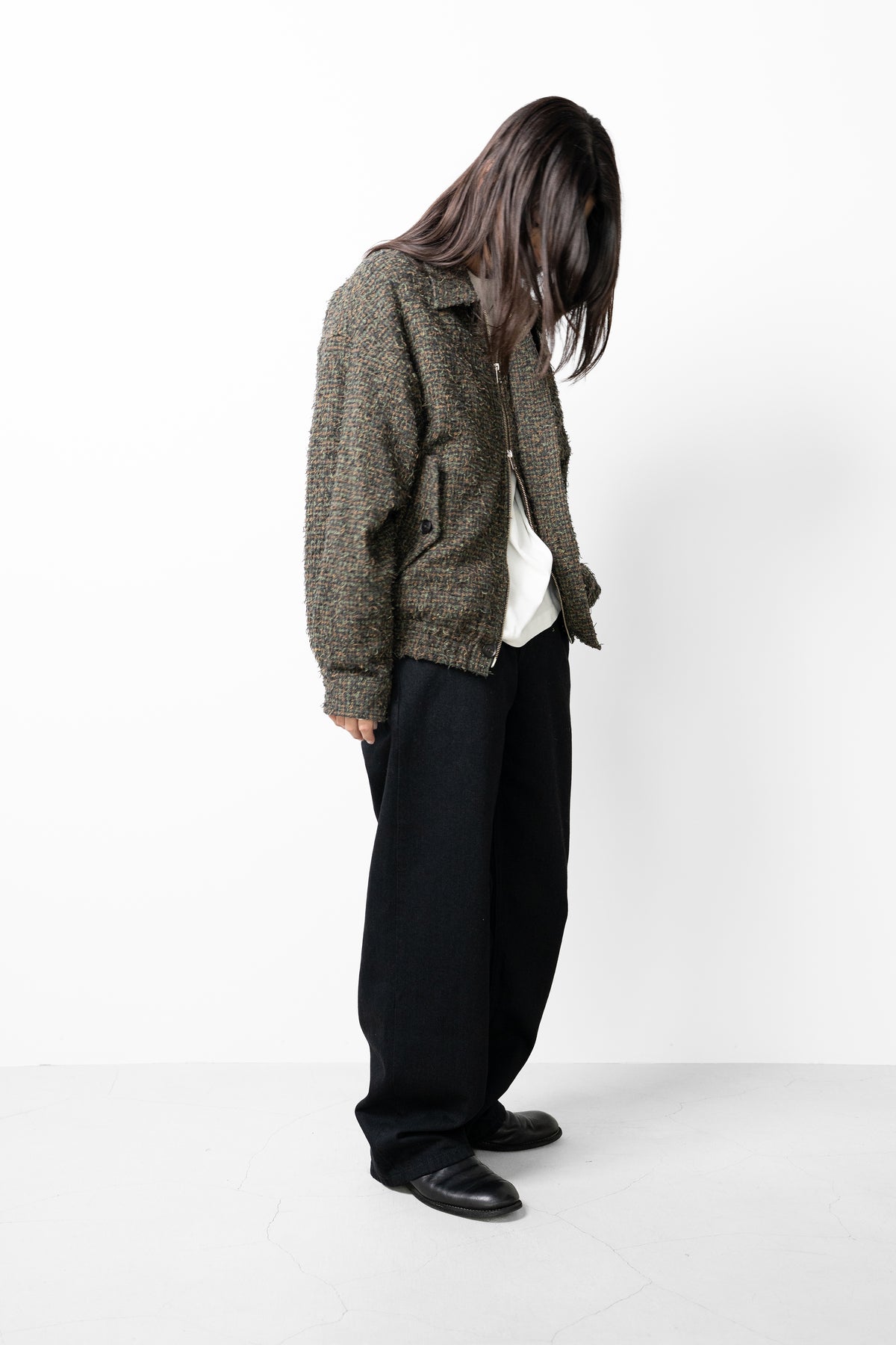 YOKE/ Needlepunched Cotton Plaid Drizzler Jacket "Navy"