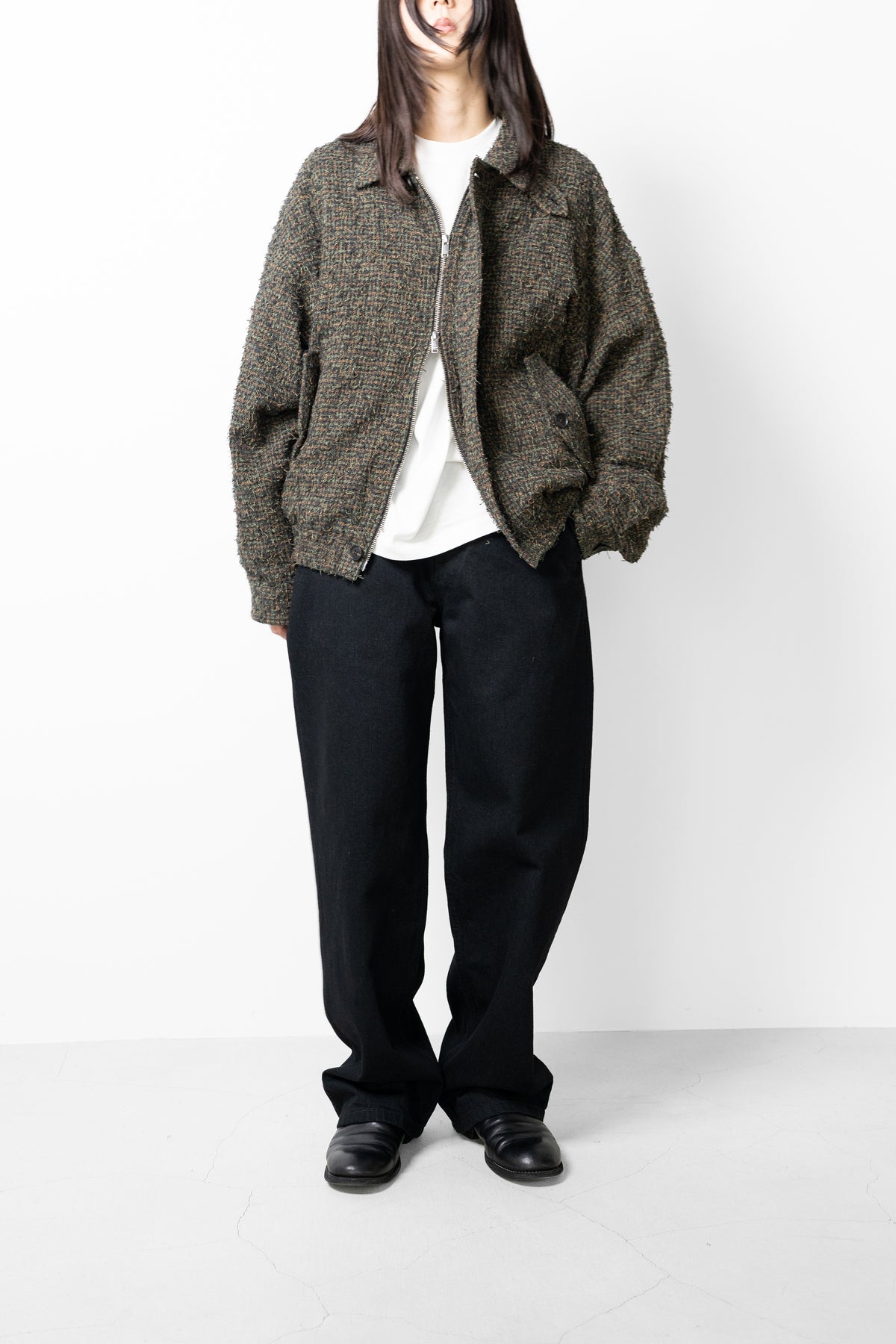 YOKE/ Needlepunched Cotton Plaid Drizzler Jacket "Navy"