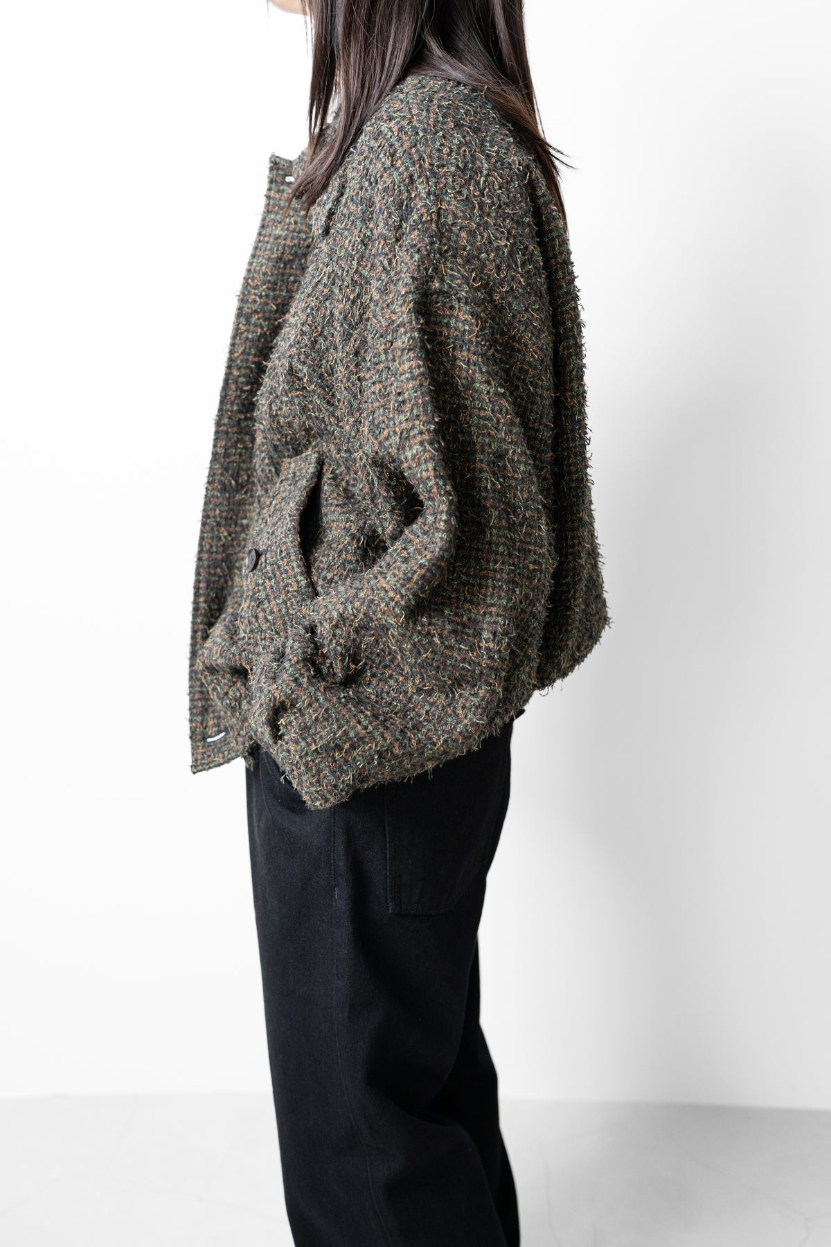 YOKE/ Needlepunched Cotton Plaid Drizzler Jacket "Navy"