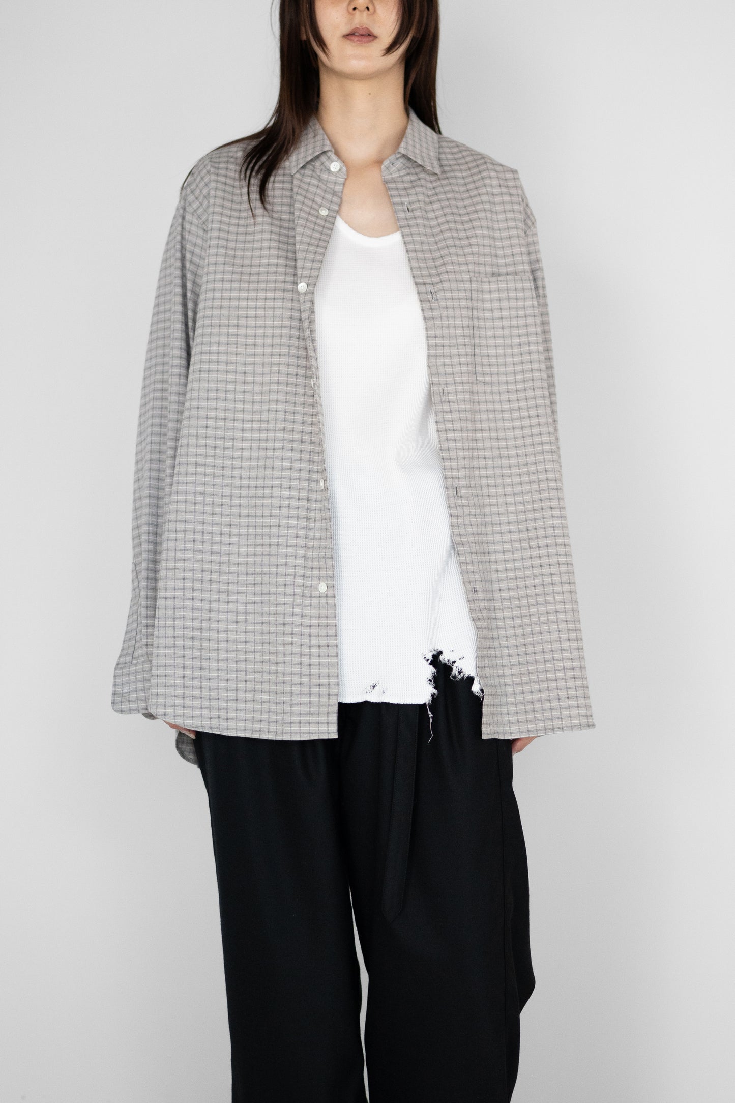 ssstein/ COTTON LLAMA OVERSIZED REGULAR COLLAR SHIRT "GRAPH CHECK"