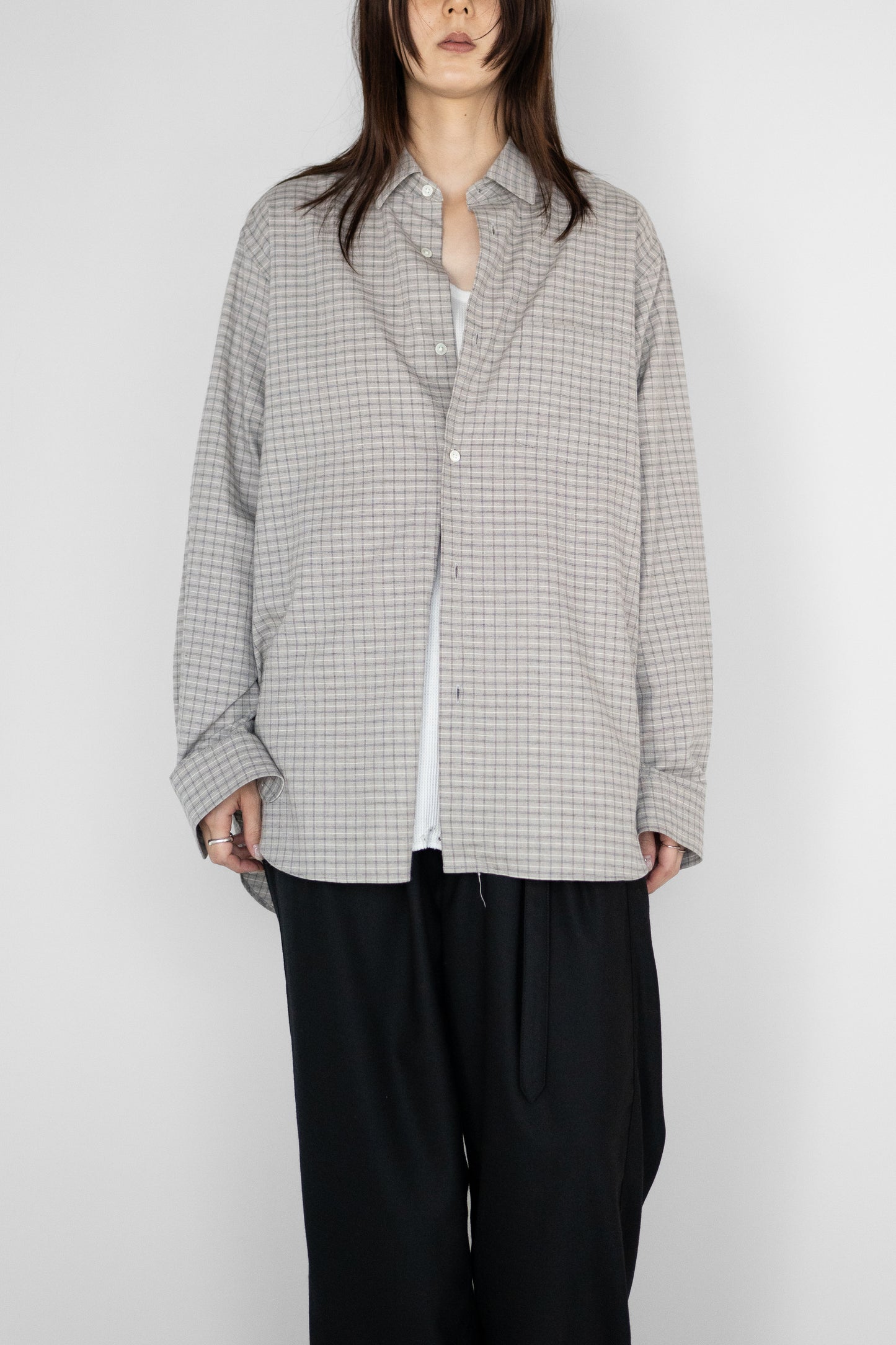 ssstein/ COTTON LLAMA OVERSIZED REGULAR COLLAR SHIRT "GRAPH CHECK"