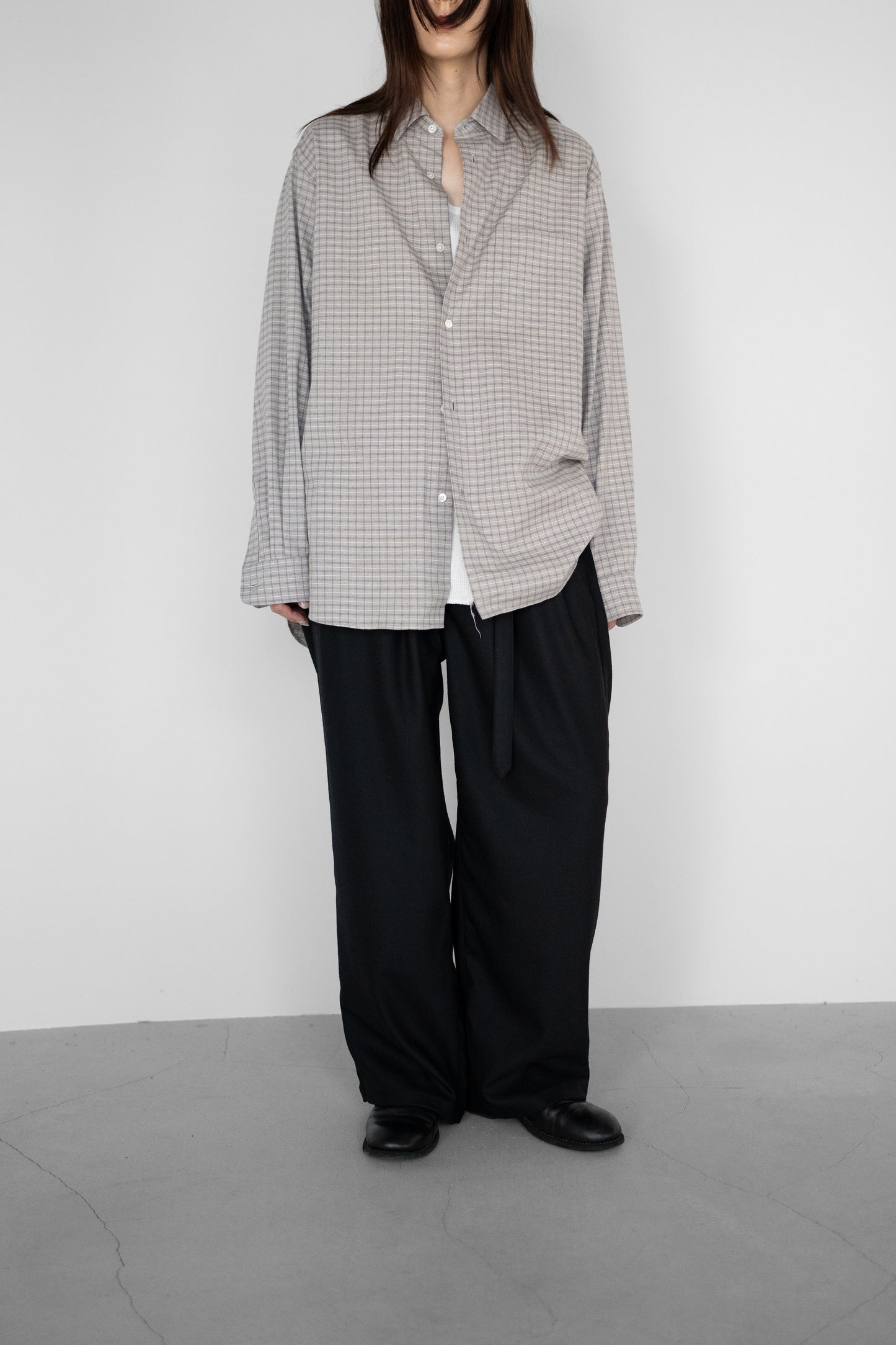 ssstein/ COTTON LLAMA OVERSIZED REGULAR COLLAR SHIRT "GRAPH CHECK"