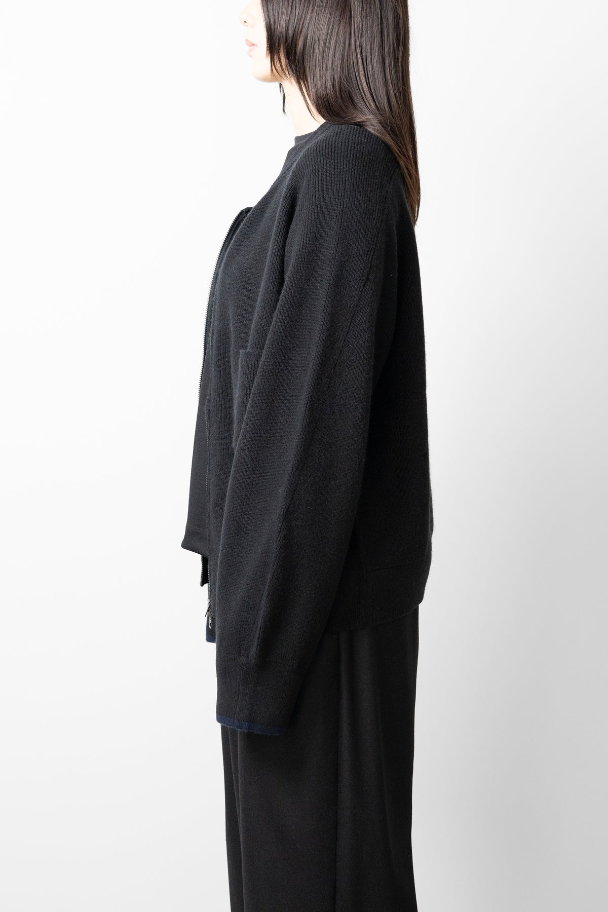 ANCELLM / FULL ZIPPED KNIT CARDIGAN "BLACK"