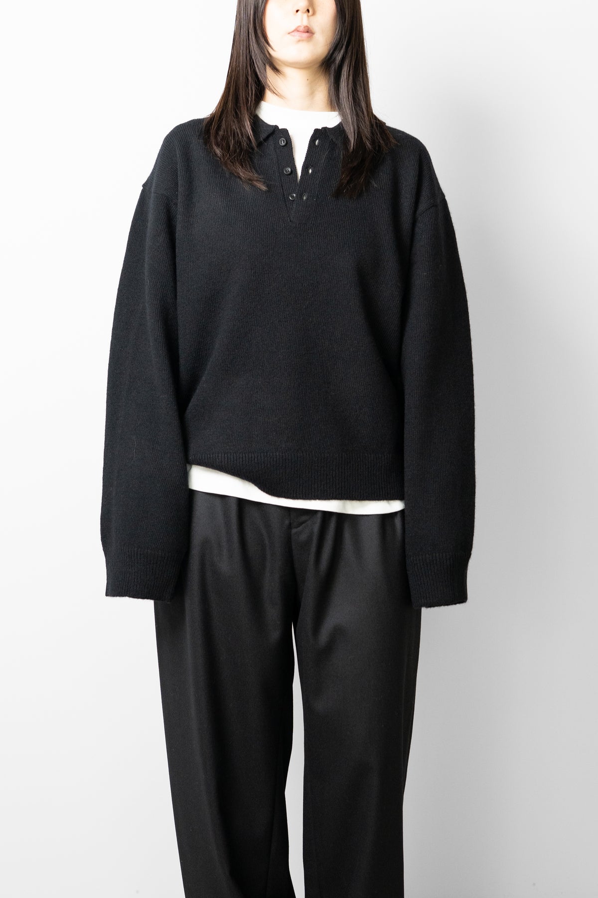 ANCELLM / SHETLAND WOOL SKIPPER KNIT "BLACK"