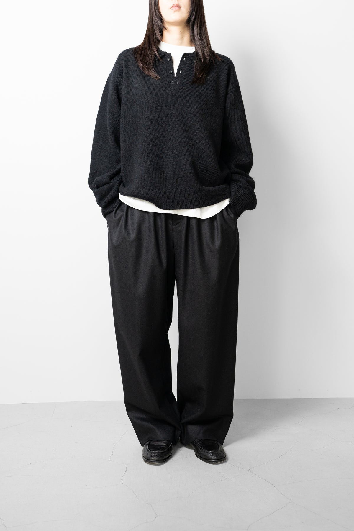 ANCELLM / SHETLAND WOOL SKIPPER KNIT "BLACK"