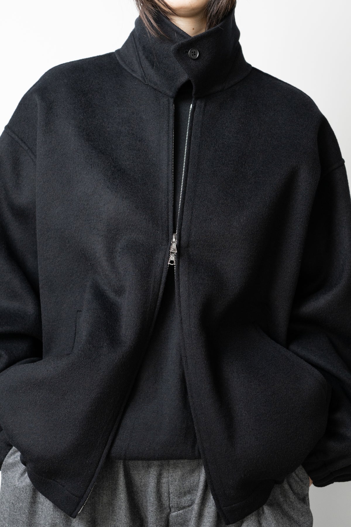 ssstein/ W/CA DOUBLE FACE CLOTH ZIP JACKET "BLACK"