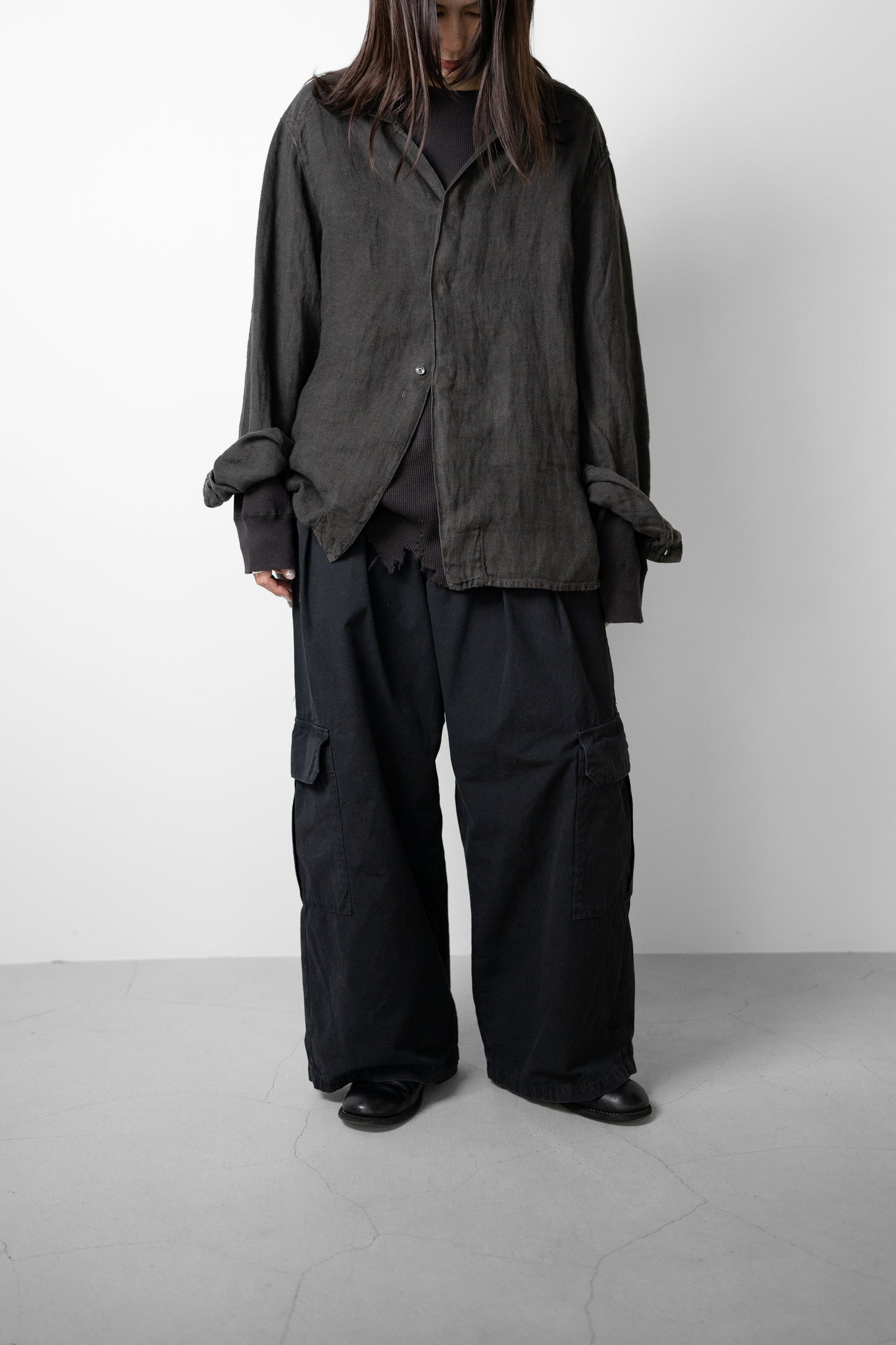 ANCELLM / POPLIN CARGO PANTS "BLACK"