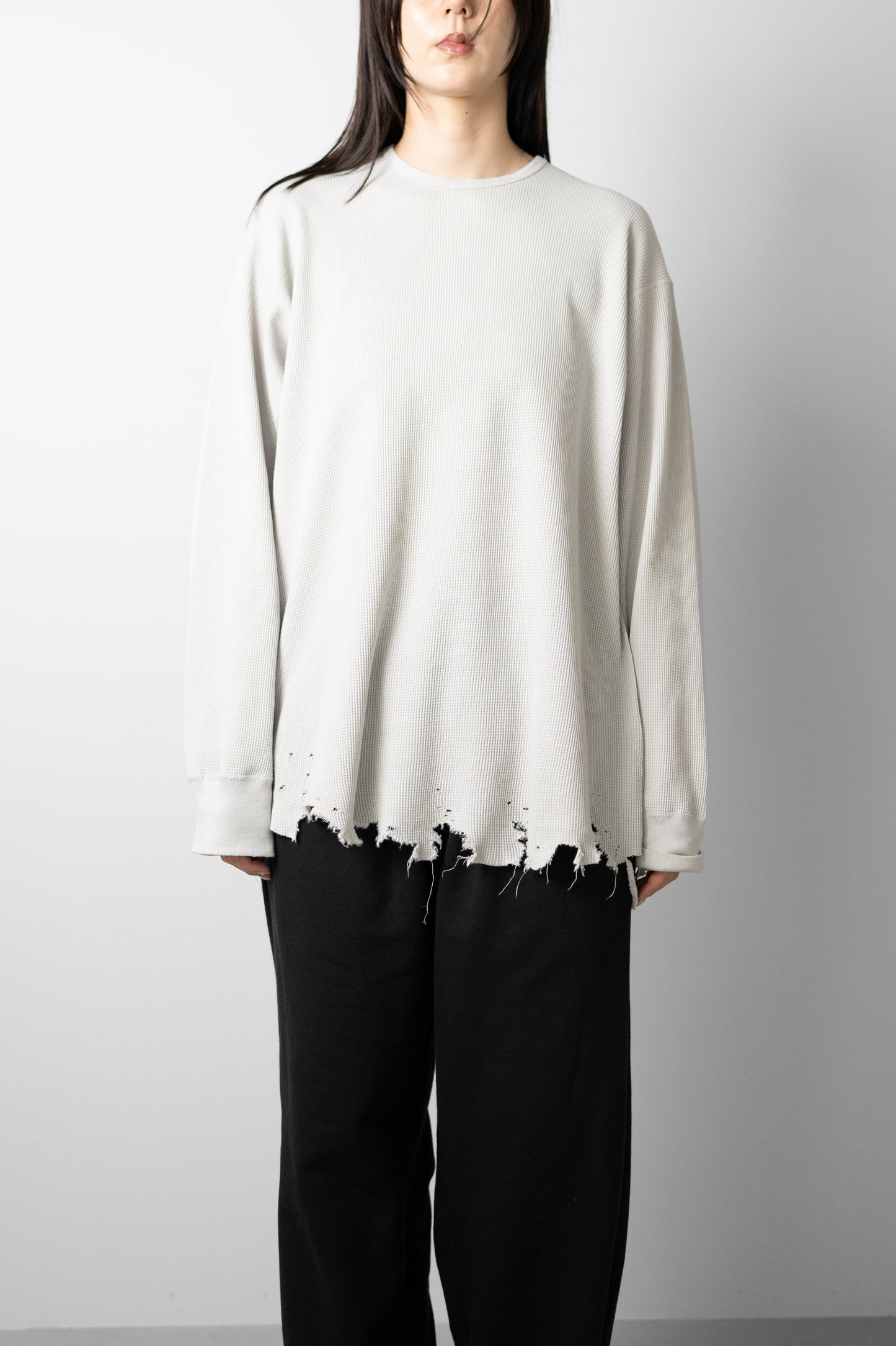 ANCELLM / DAMAGE WAFFLE CREW LS "GREIGE"